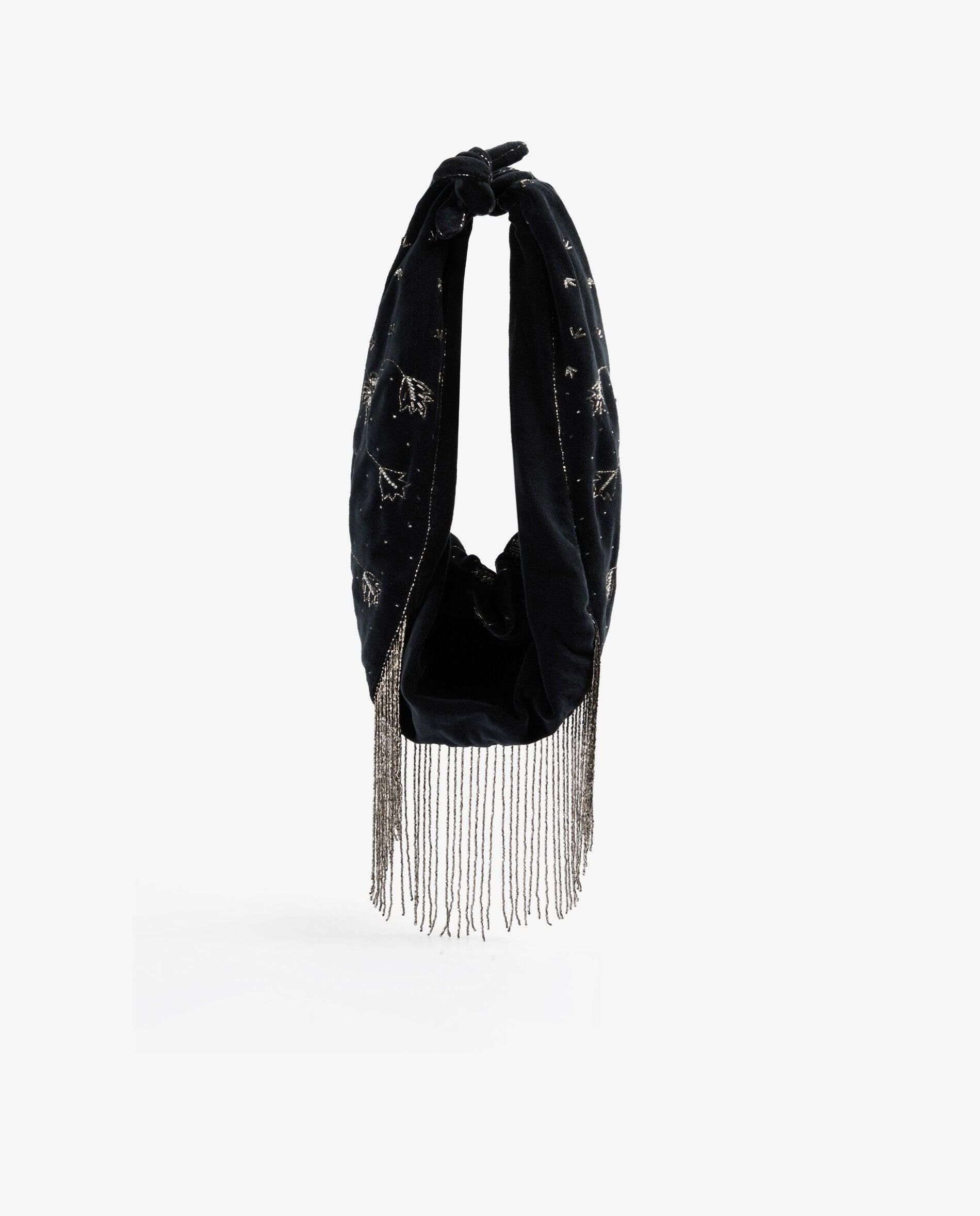 Imagen 4 de Bolso de hombro de terciopelo con detalles florales - Scalpers - Negro Negro