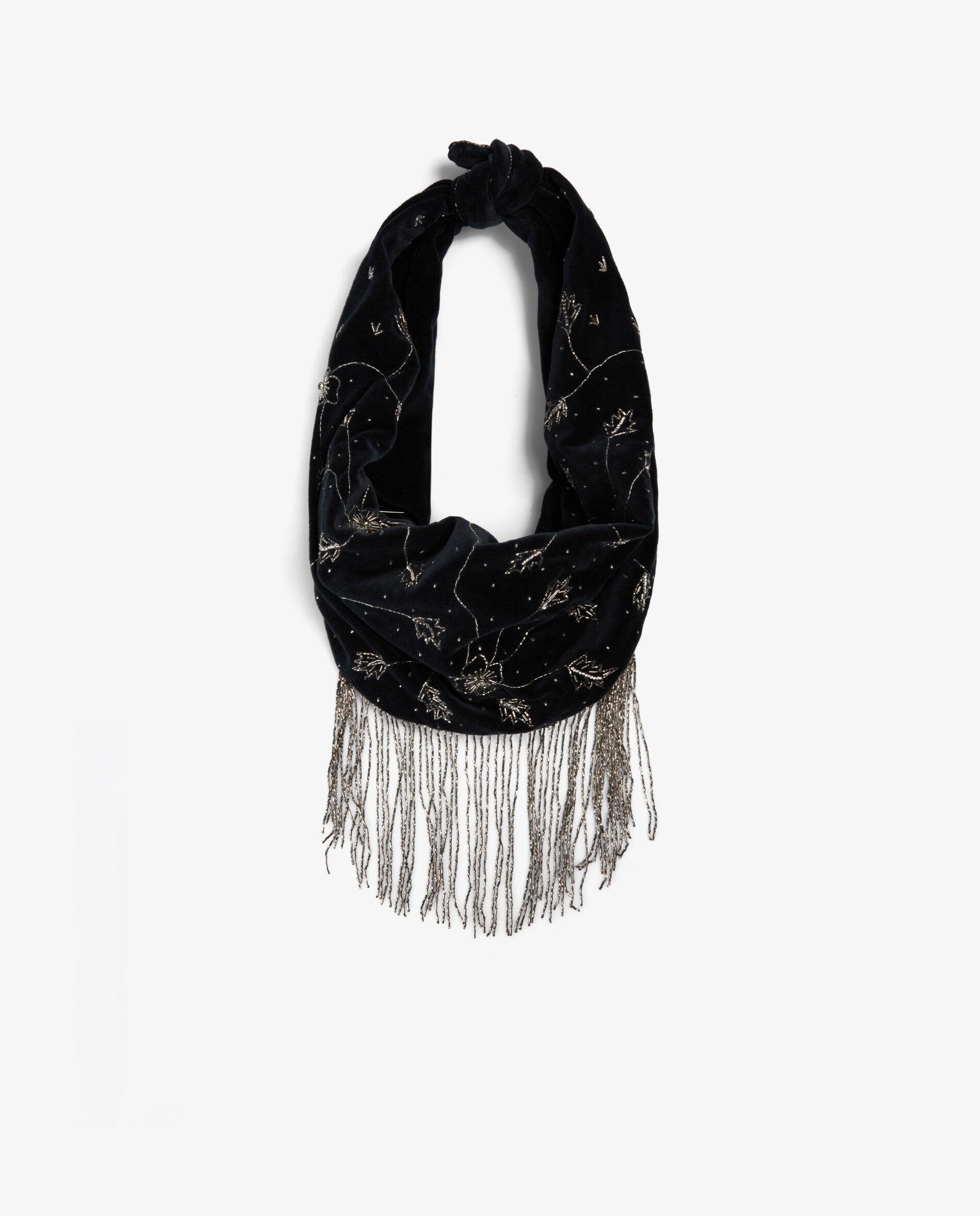 Imagen 5 de Bolso de hombro de terciopelo con detalles florales - Scalpers - Negro Negro