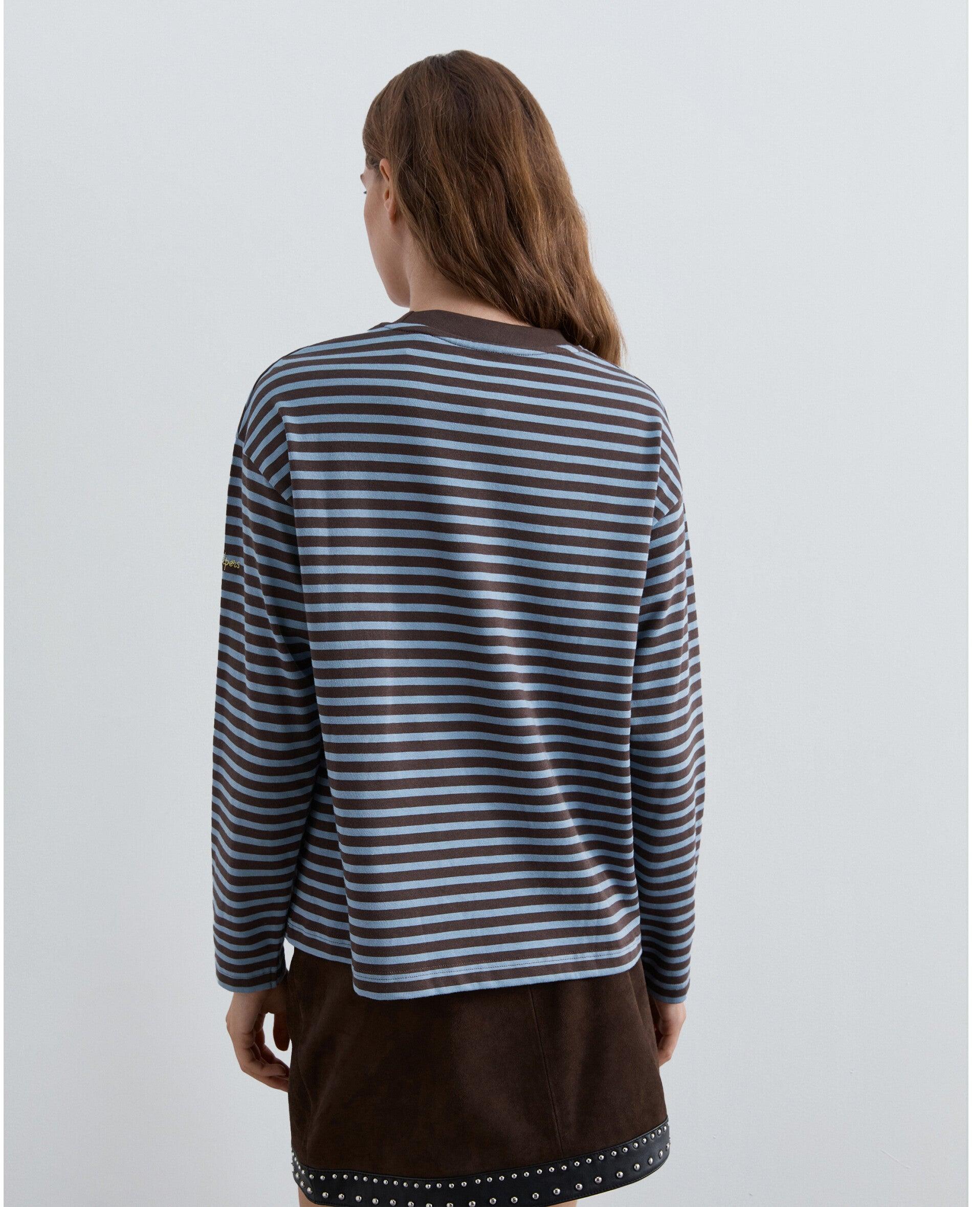Camiseta de mujer a rayas con detalle de pico anudado - Scalpers - Azul Azul-2