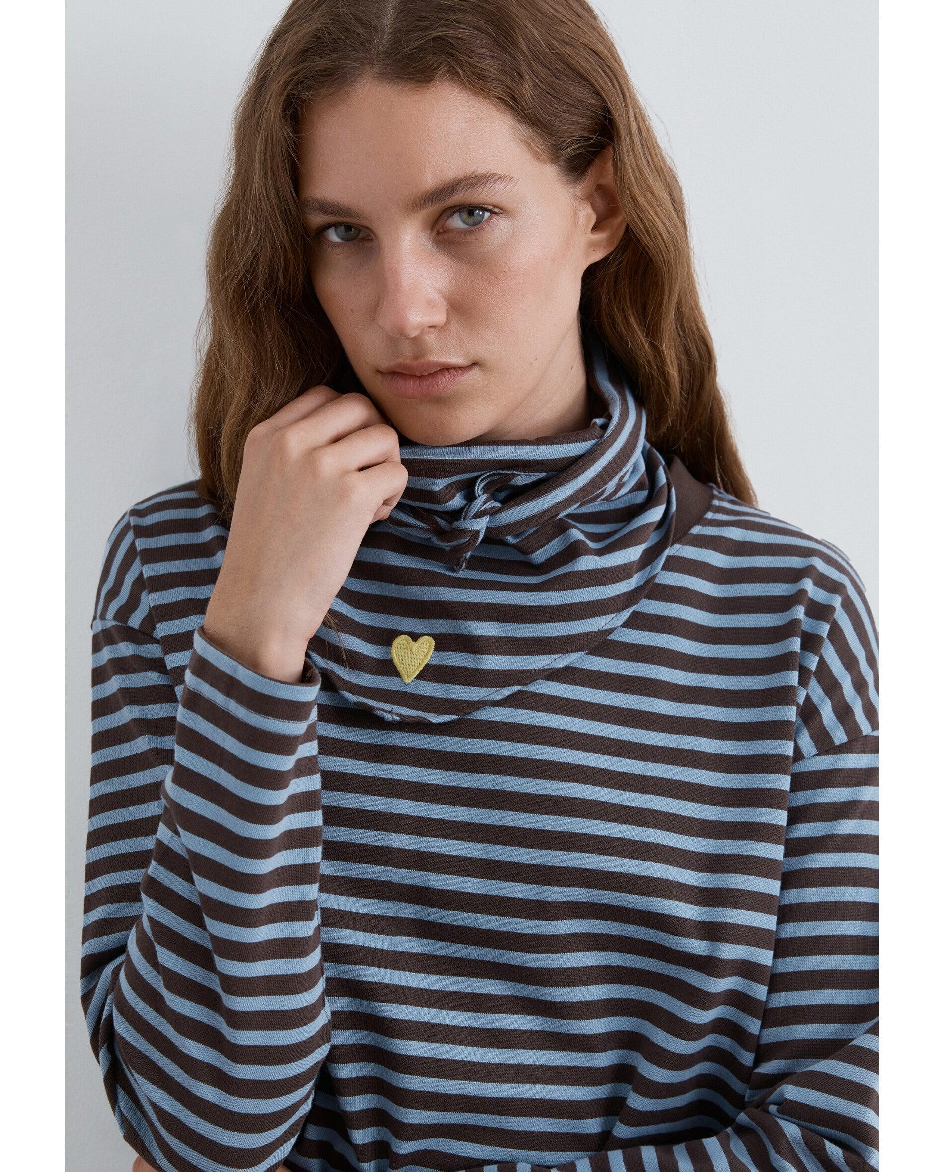 Camiseta de mujer a rayas con detalle de pico anudado - Scalpers - Azul Azul-4