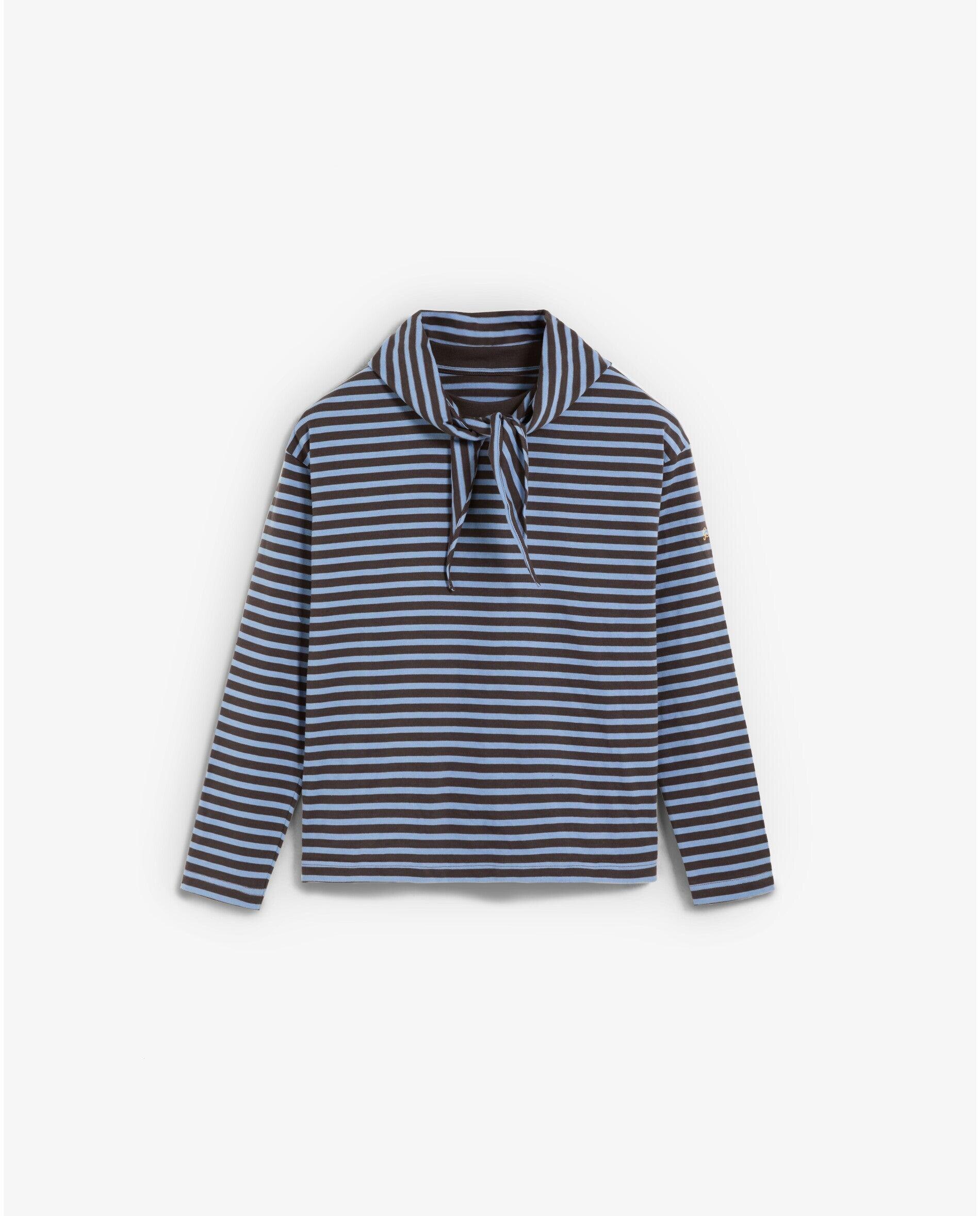 Camiseta de mujer a rayas con detalle de pico anudado - Scalpers - Azul Azul-6