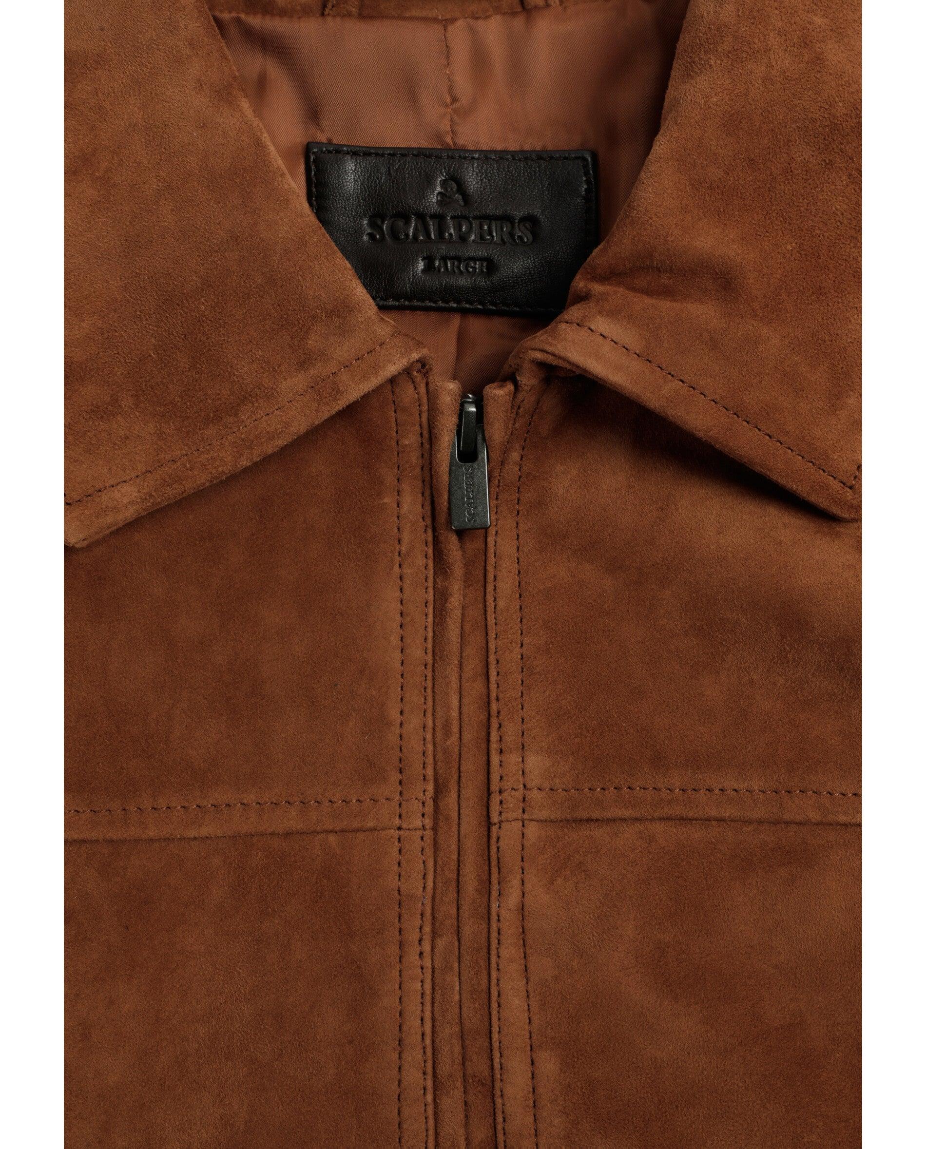 Cazadora de piel de hombre con cuello camisero y costuras a tono - Scalpers - Marrón claro Marrón claro-8