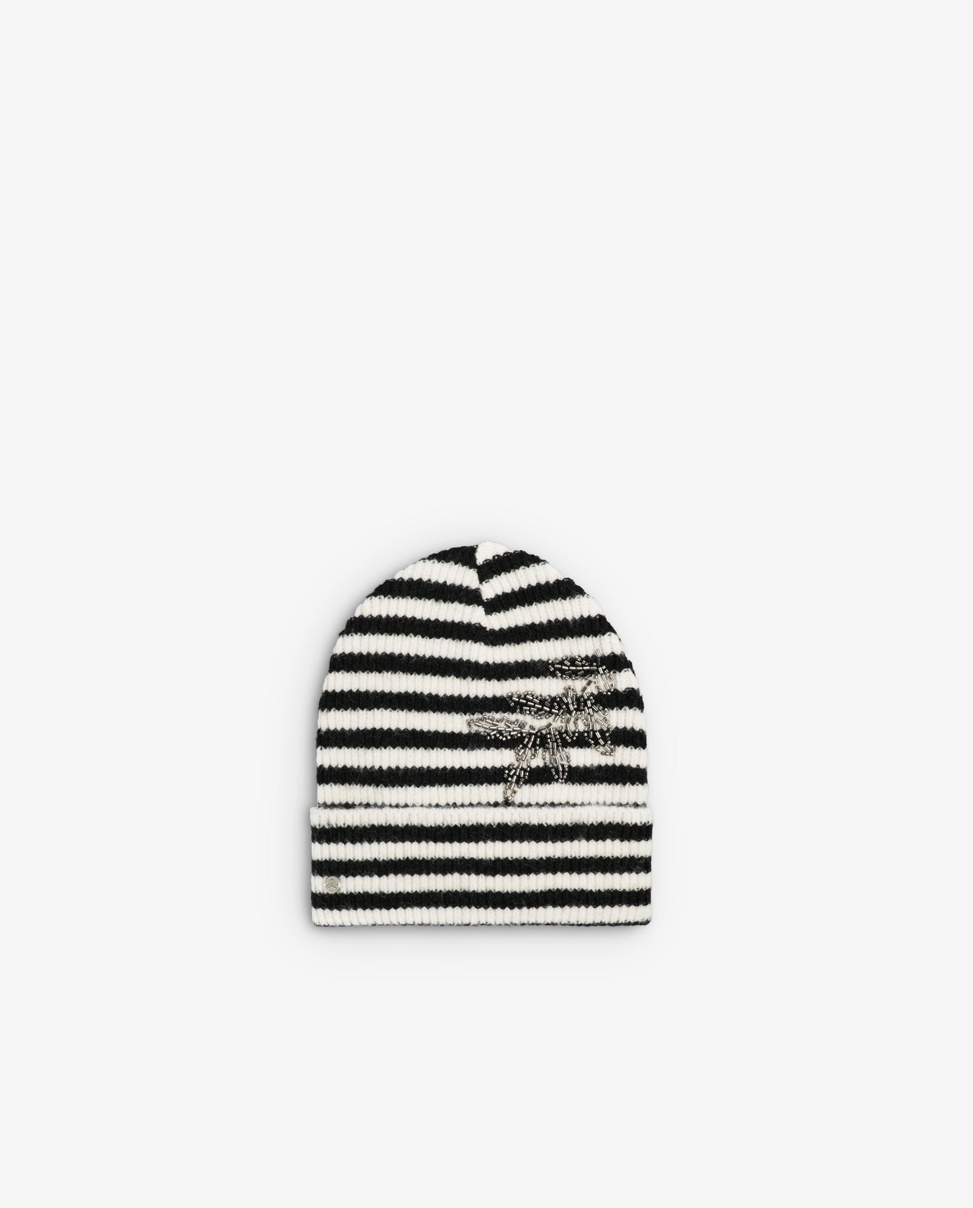 Imagen 1 de Gorro de mujer de punto a rayas con detalle floral bordado - Scalpers - Negro Negro