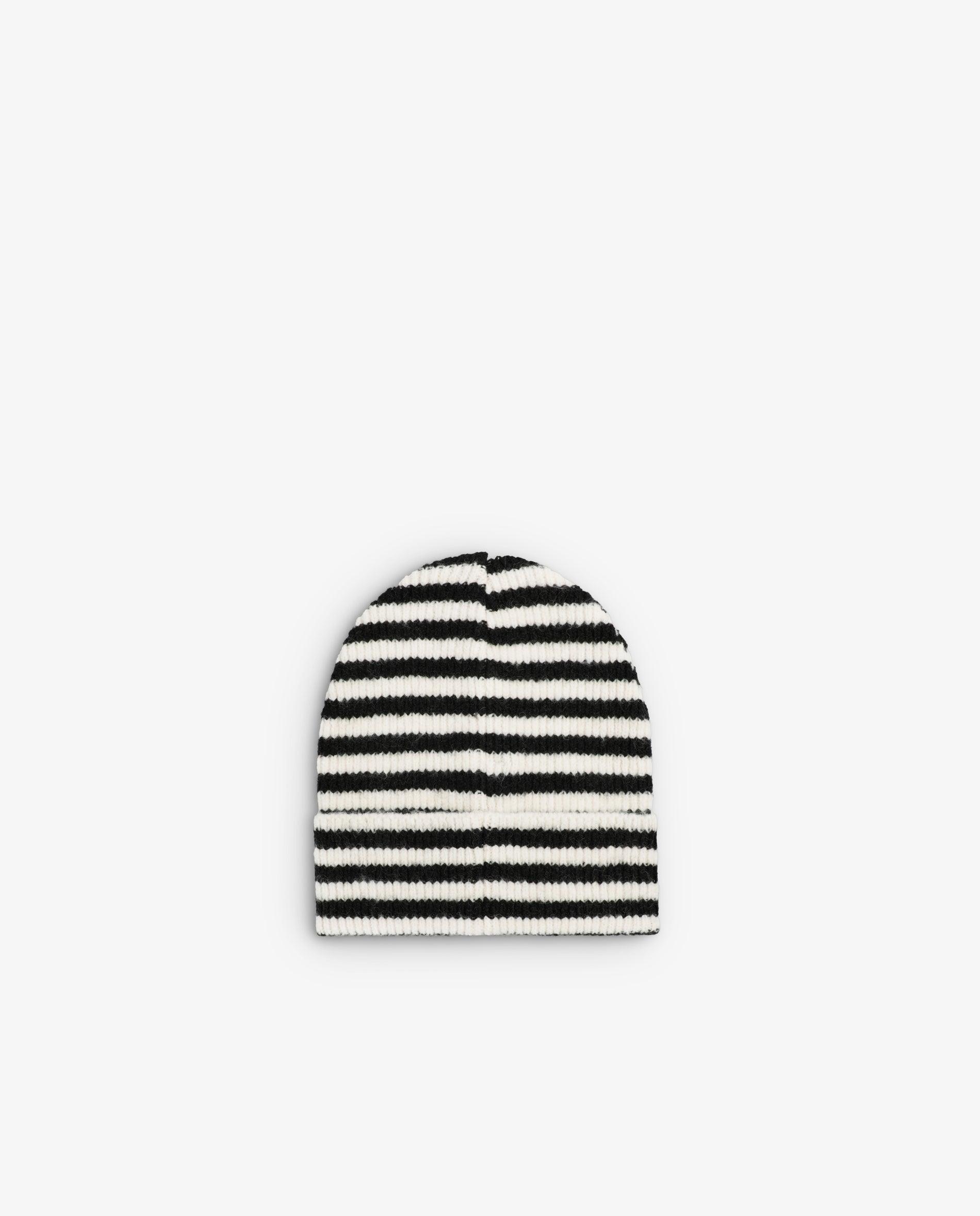 Imagen 2 de Gorro de mujer de punto a rayas con detalle floral bordado - Scalpers - Negro Negro