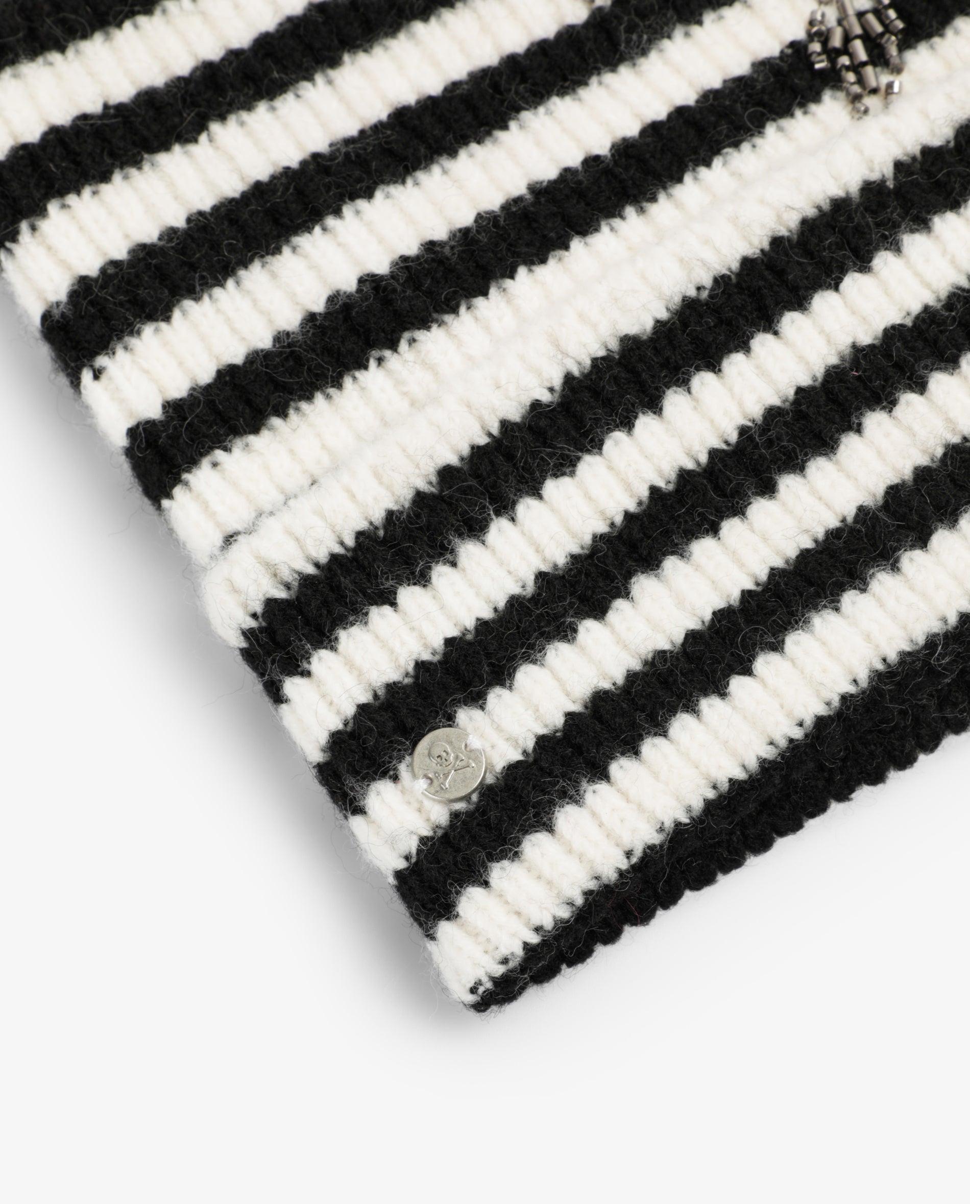 Imagen 3 de Gorro de mujer de punto a rayas con detalle floral bordado - Scalpers - Negro Negro