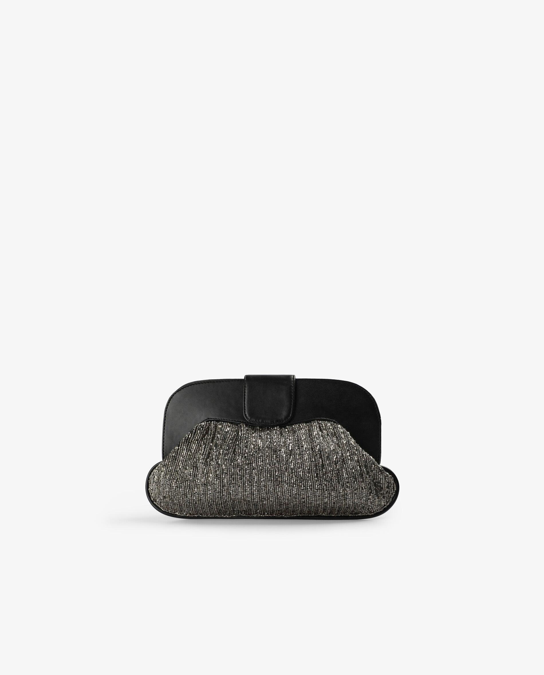 Imagen 0 de Bolso de mano de abalorios con cadena extraíble Plata