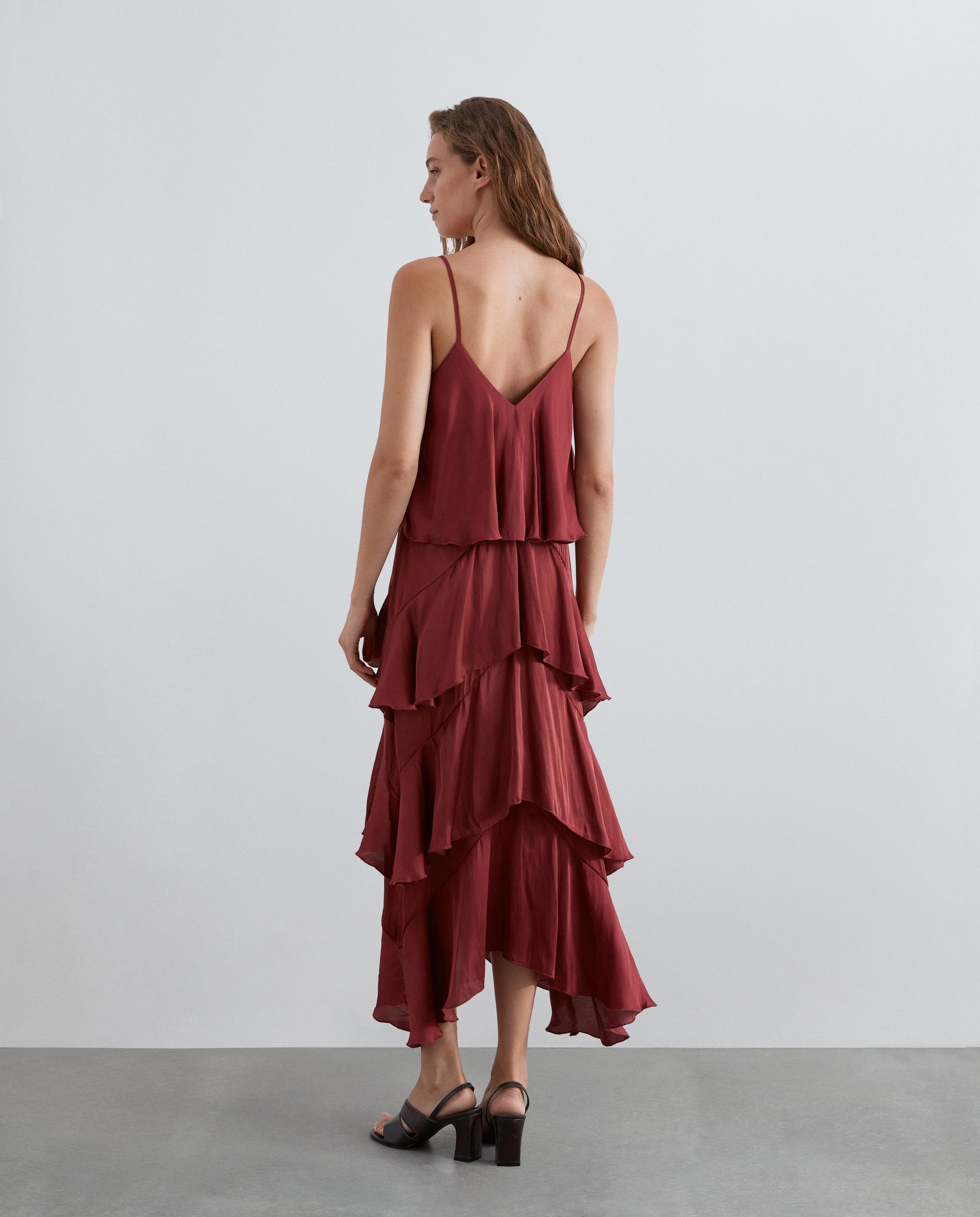 Vestido largo lencero con volantes - Scalpers - Rojo cereza Rojo cereza-3