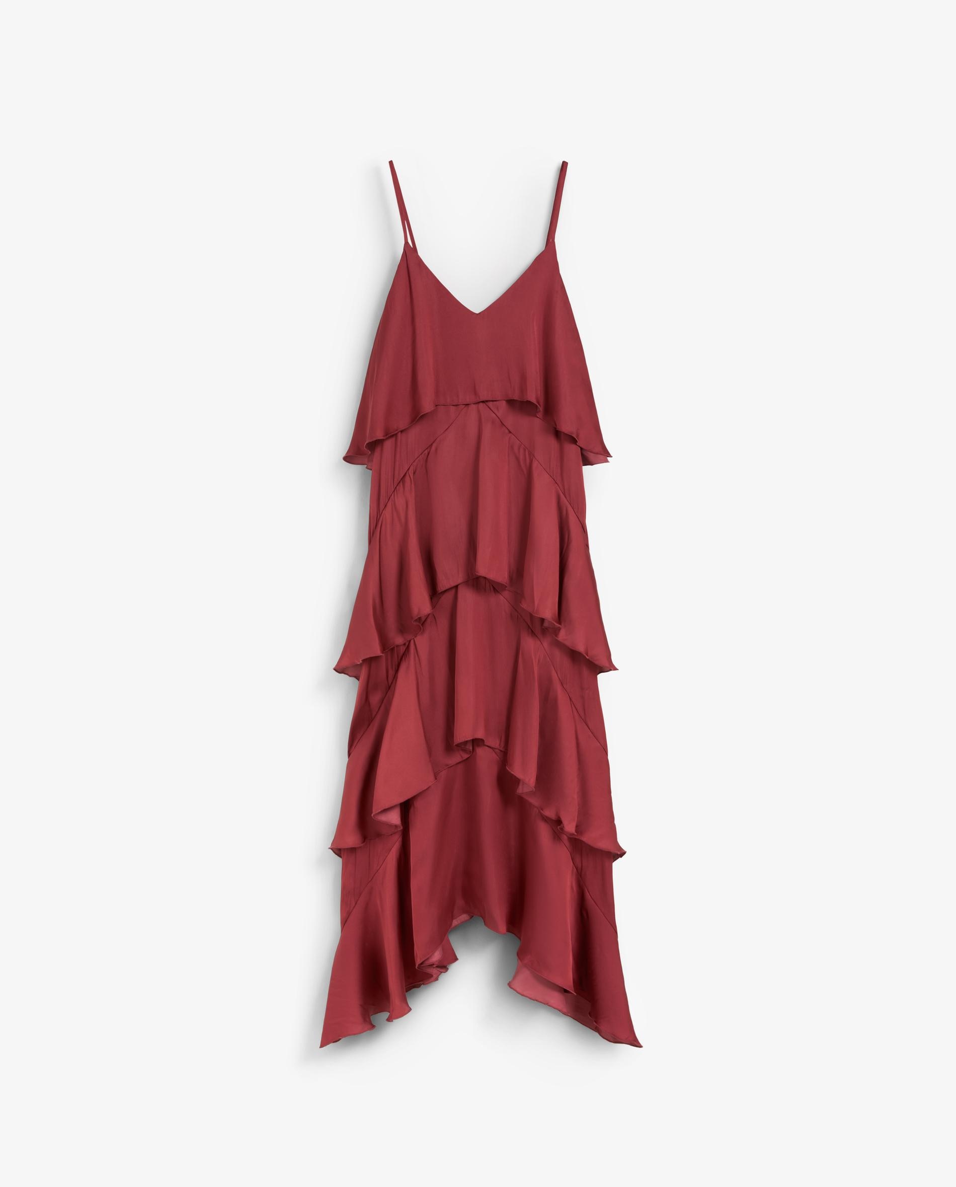 Vestido largo lencero con volantes - Scalpers - Rojo cereza Rojo cereza-5