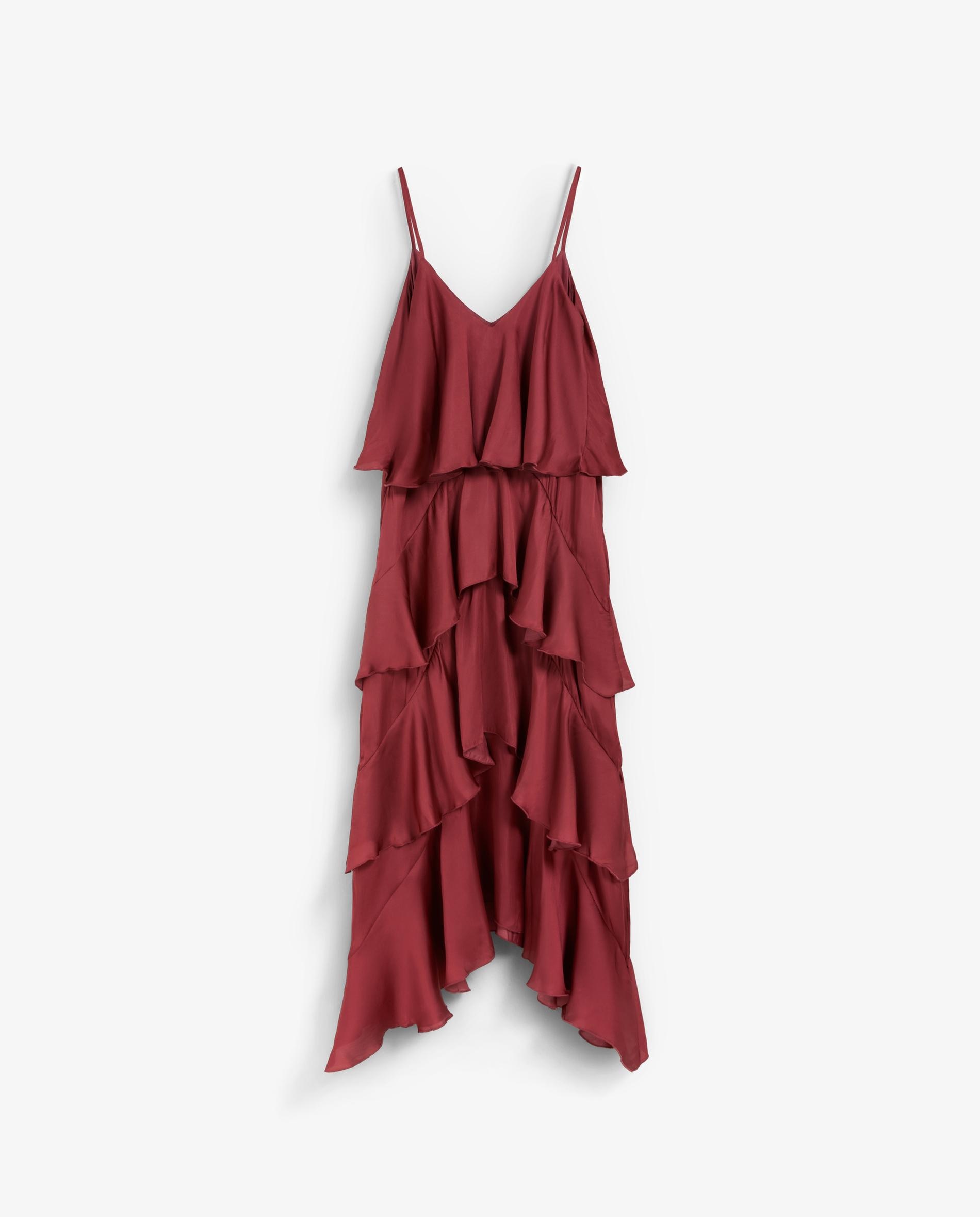 Vestido largo lencero con volantes - Scalpers - Rojo cereza Rojo cereza-4