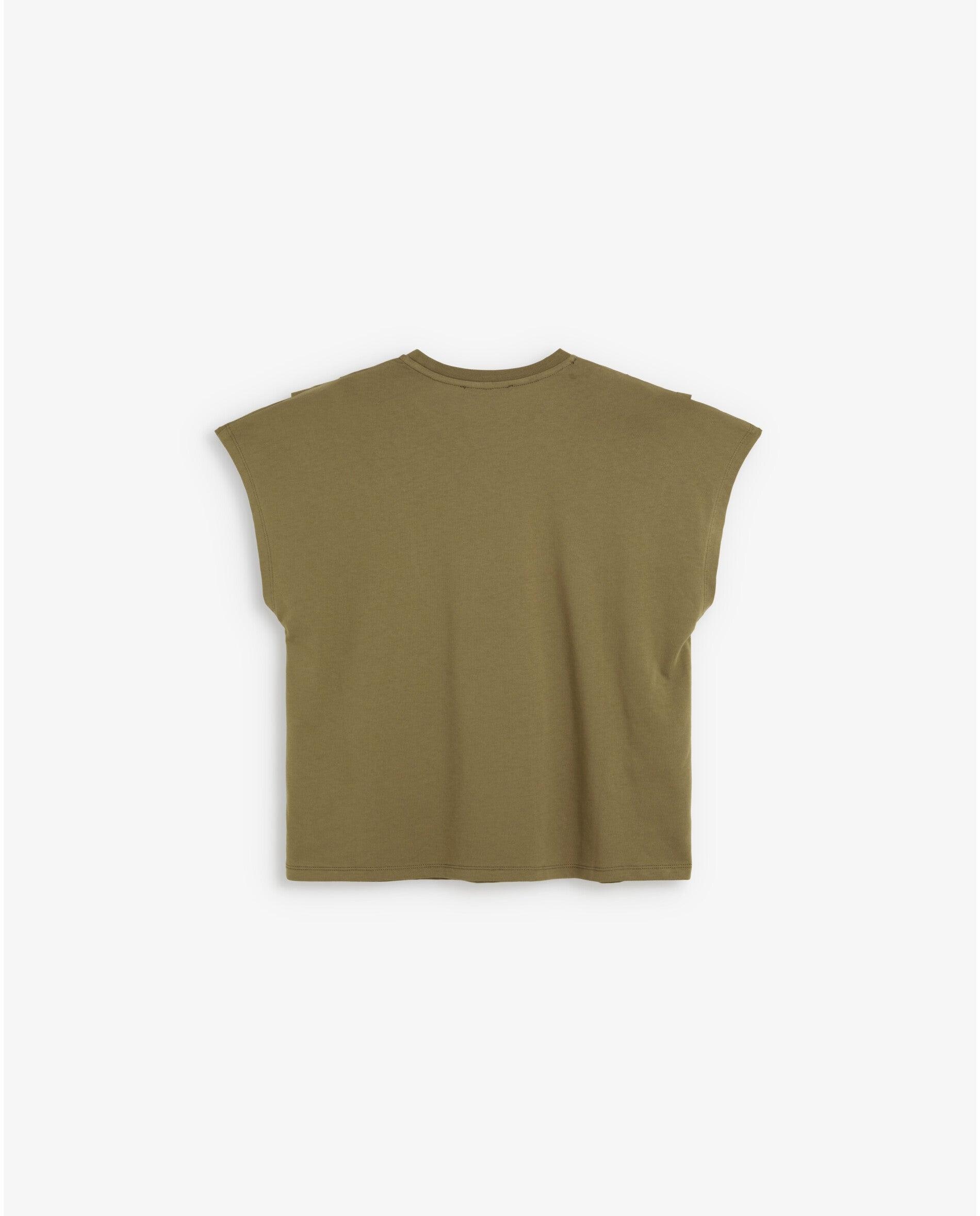 Camiseta de mujer con pliegues y studs decorativos - Scalpers - Kaki Kaki-2