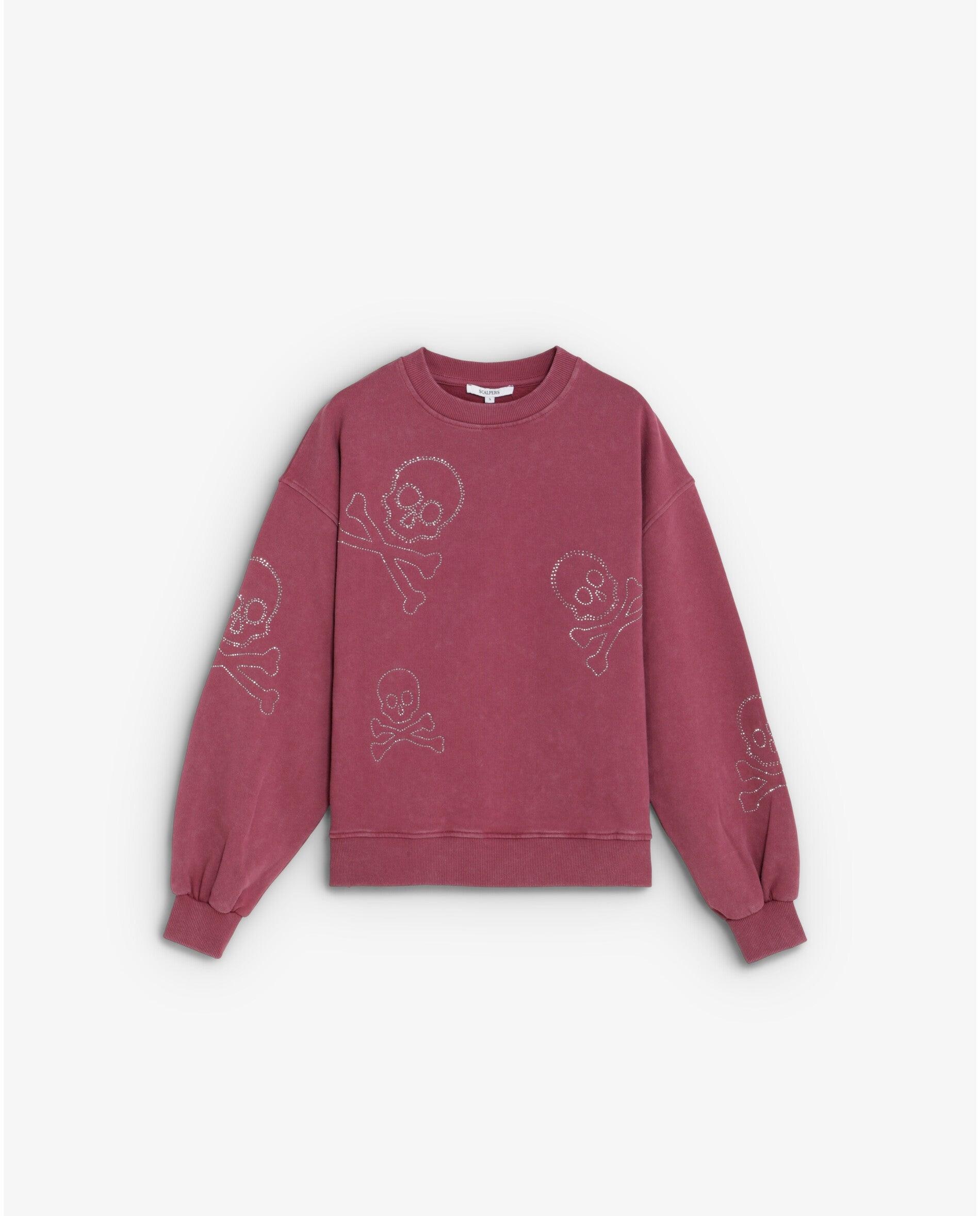 Sudadera de mujer efecto lavado con calaveras de strass - Scalpers - Burdeos Burdeos-1