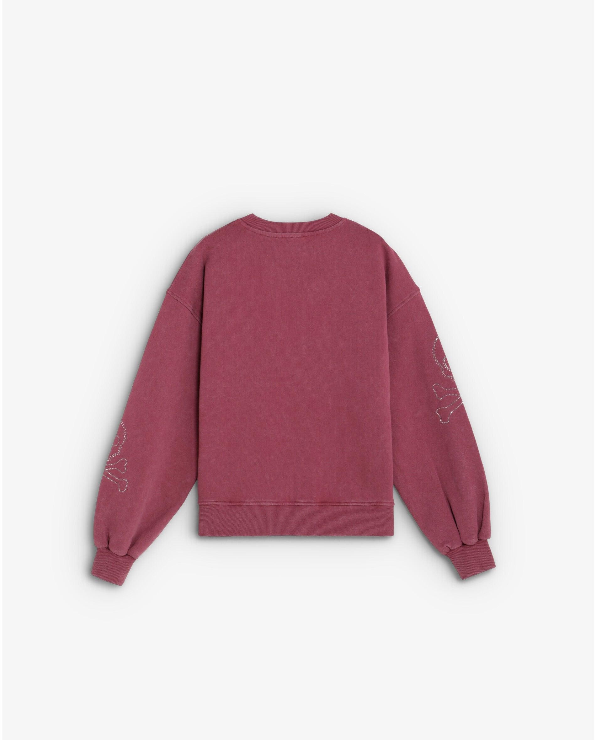 Sudadera de mujer efecto lavado con calaveras de strass - Scalpers - Burdeos Burdeos-2