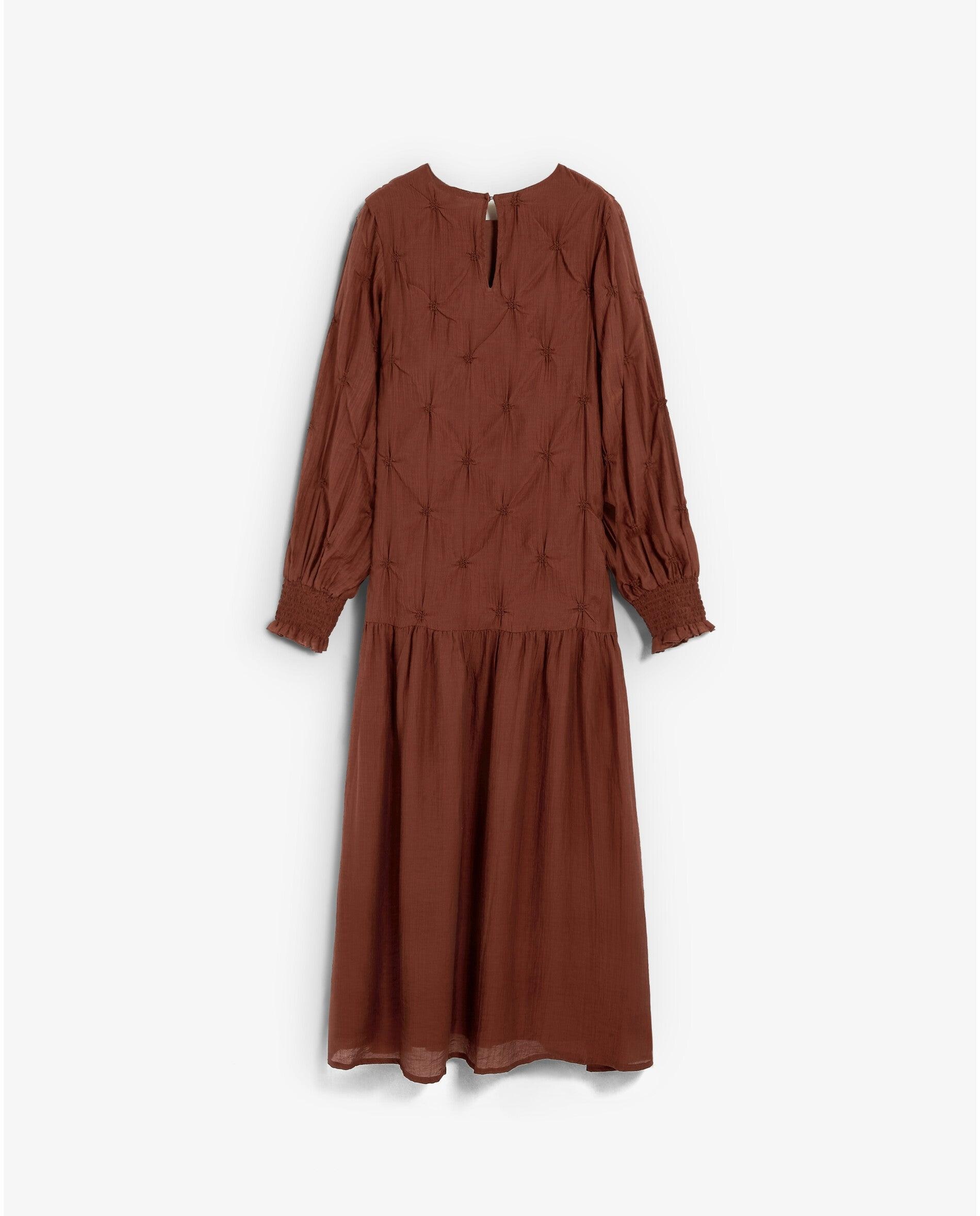 Vestido midi con detalles fruncidos de manga larga - Scalpers - Marrón Marrón-4