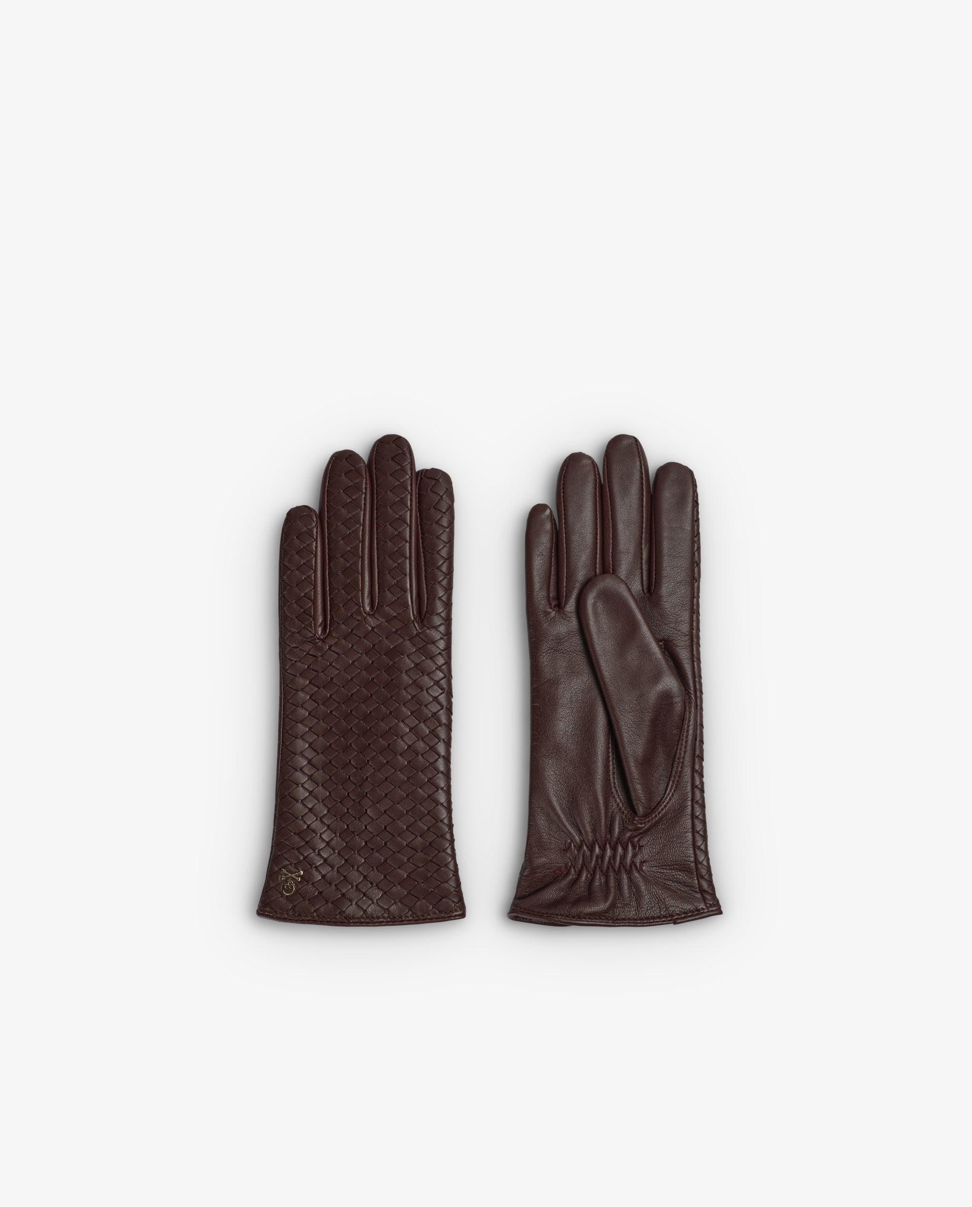 Imagen 1 de Guantes de piel de mujer efecto trenzado con forro Burdeos