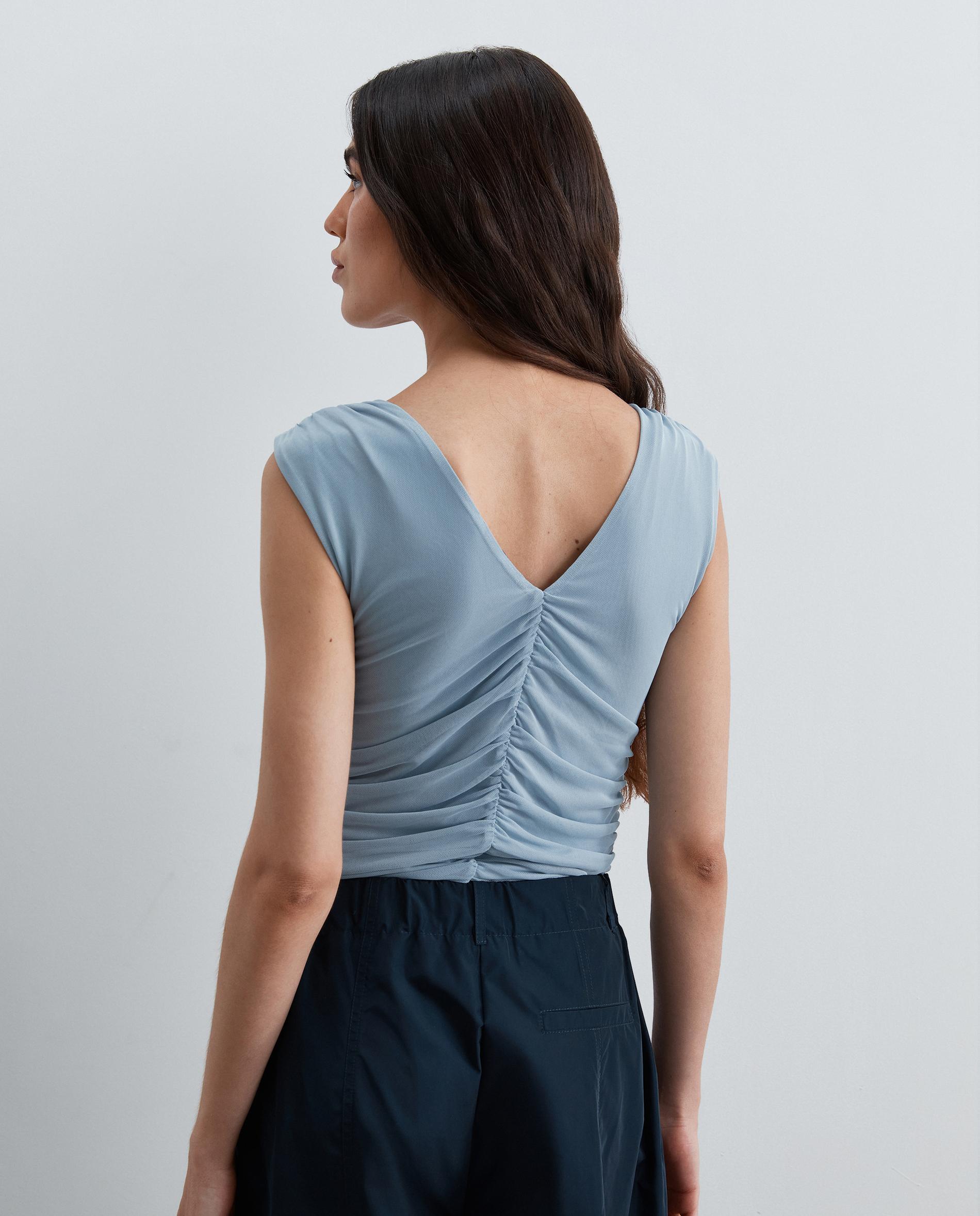 Camiseta de mujer fruncida con escote de pico - Scalpers - Azul claro Azul claro-2