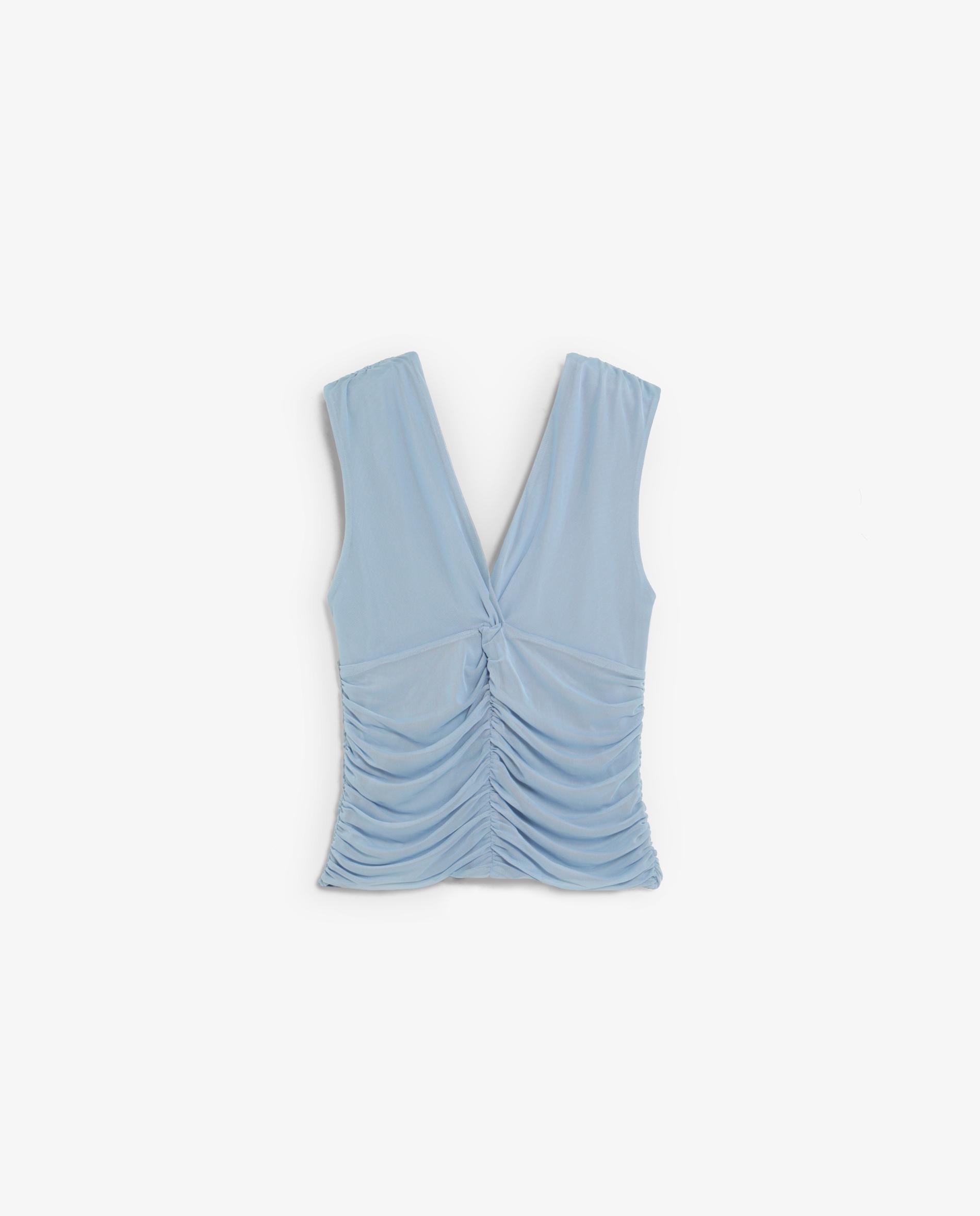 Camiseta de mujer fruncida con escote de pico - Scalpers - Azul claro Azul claro-6