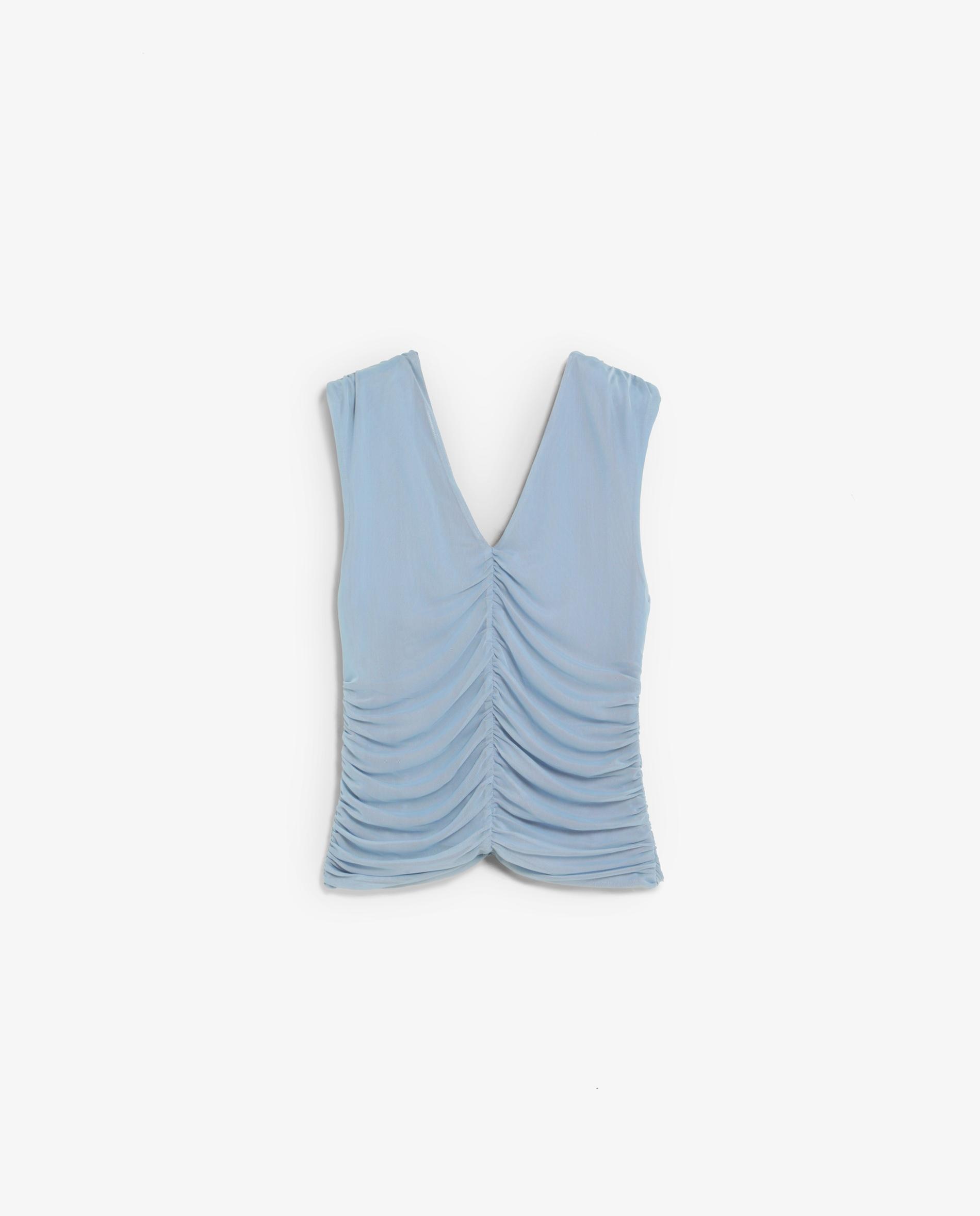 Camiseta de mujer fruncida con escote de pico - Scalpers - Azul claro Azul claro-5