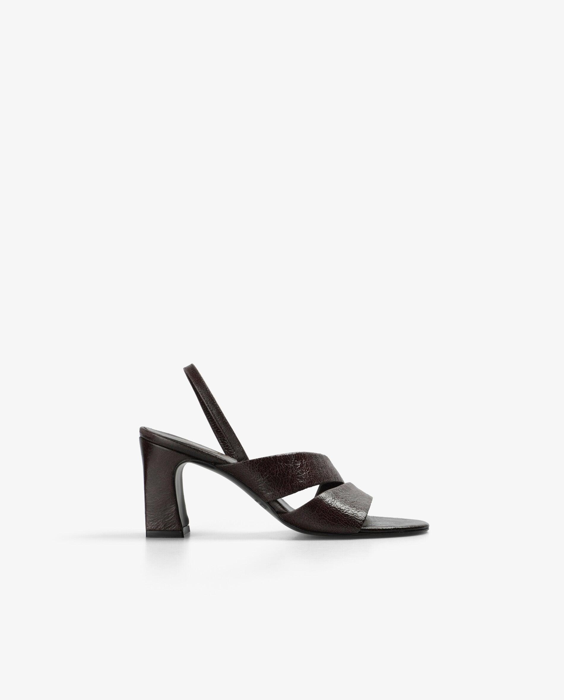 Imagen 0 de Sandalias de tacón de mujer de piel con textura Marrón chocolate