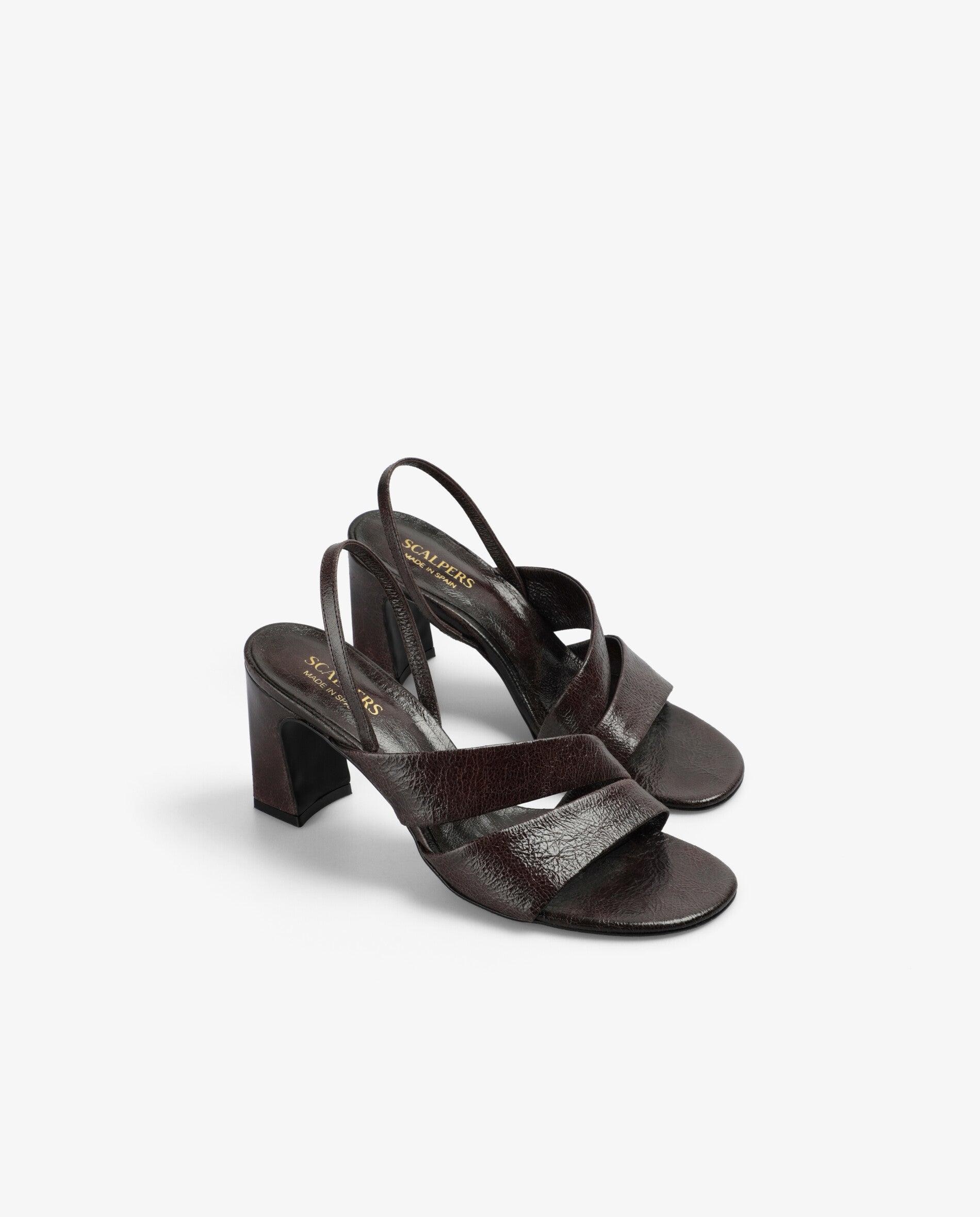 Sandalias de tacón de mujer de piel con textura - Scalpers - Marrón chocolate Marrón chocolate-3