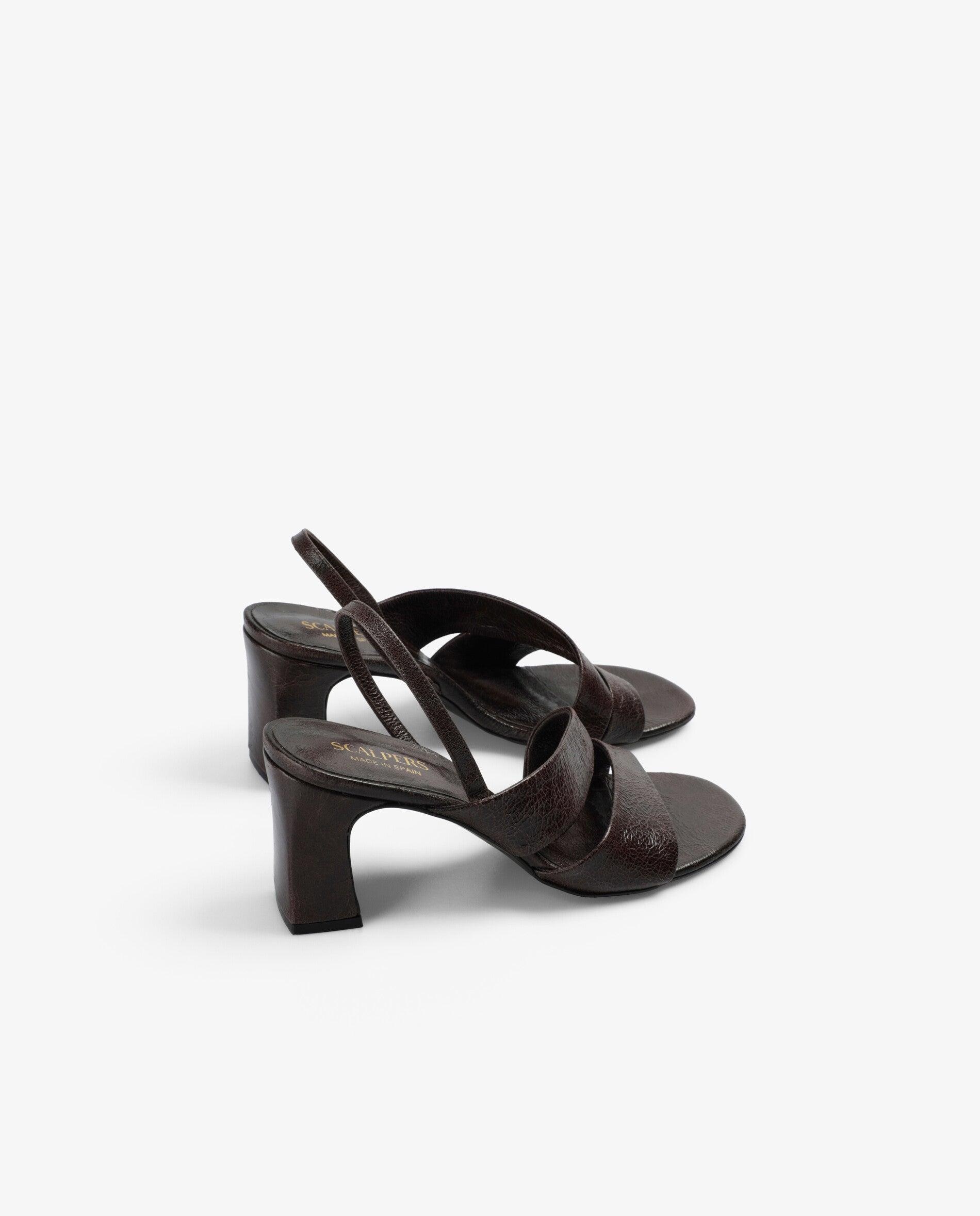 Sandalias de tacón de mujer de piel con textura - Scalpers - Marrón chocolate Marrón chocolate-2