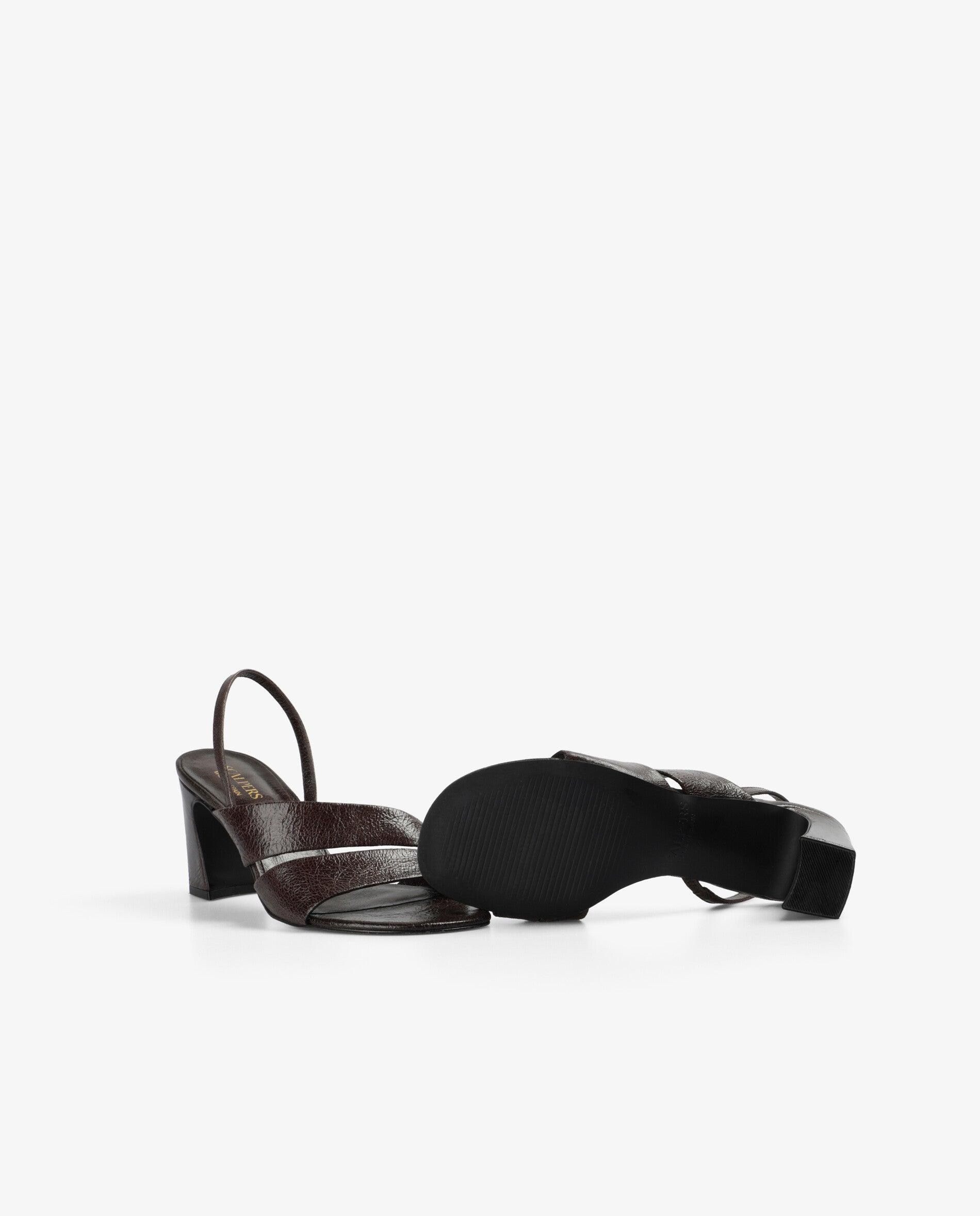 Sandalias de tacón de mujer de piel con textura - Scalpers - Marrón chocolate Marrón chocolate-4