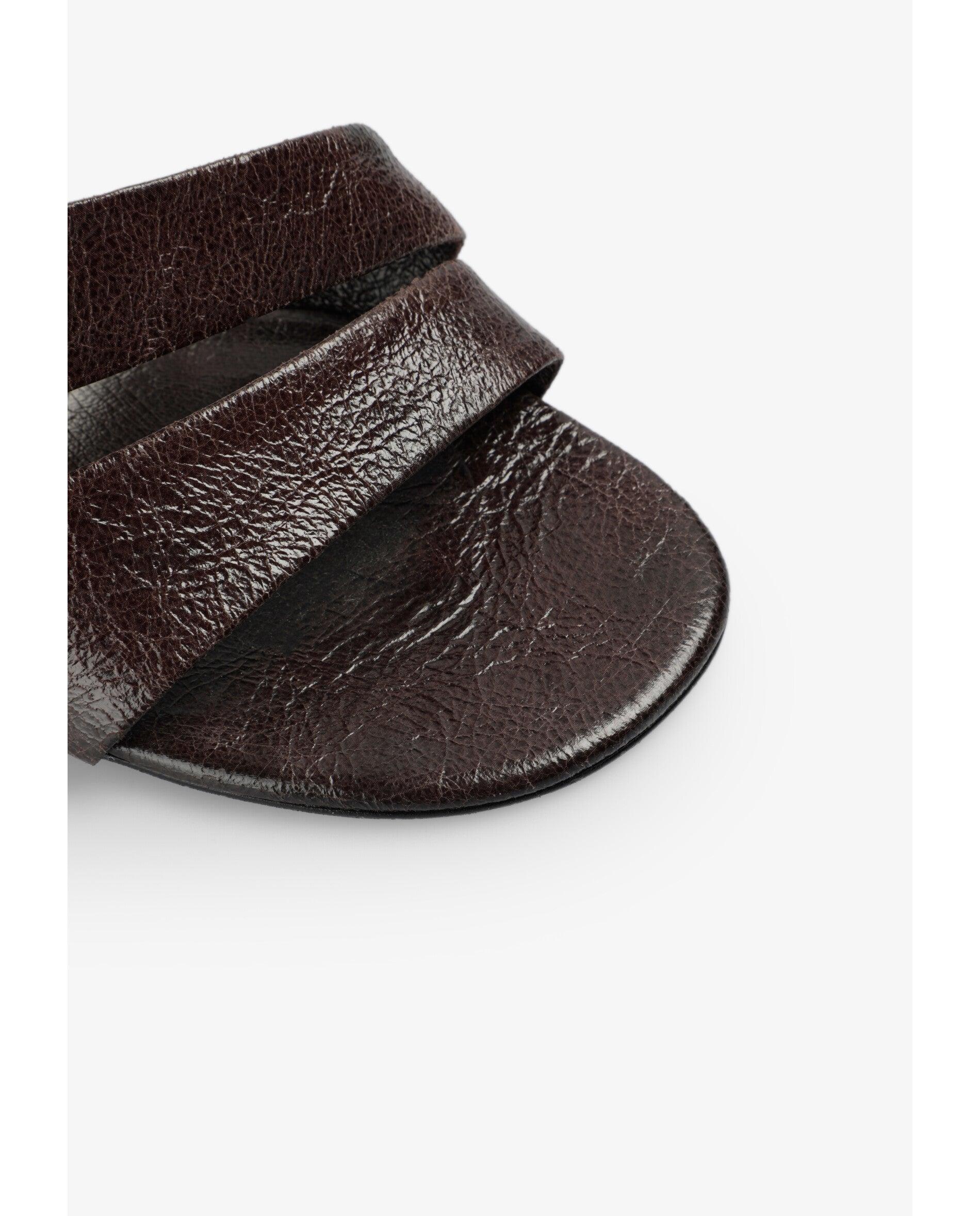 Sandalias de tacón de mujer de piel con textura - Scalpers - Marrón chocolate Marrón chocolate-5