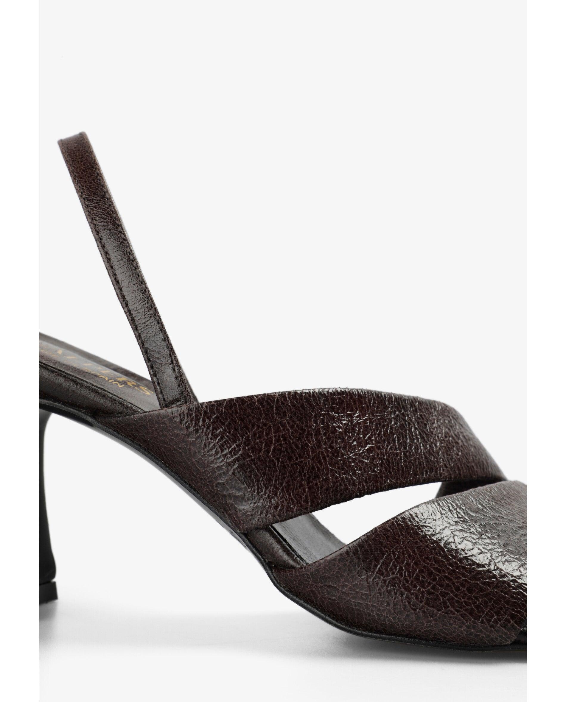 Sandalias de tacón de mujer de piel con textura - Scalpers - Marrón chocolate Marrón chocolate-6