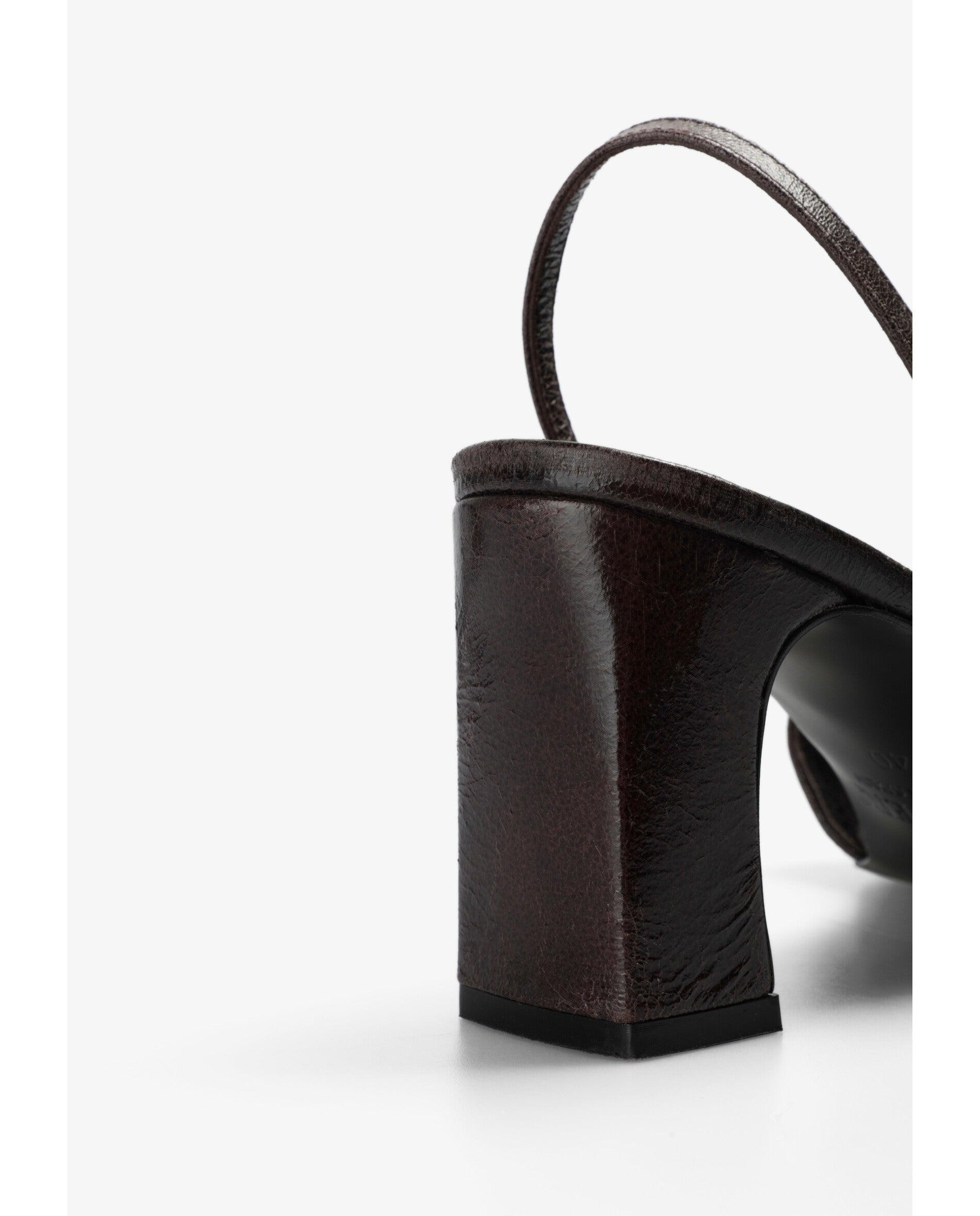 Sandalias de tacón de mujer de piel con textura - Scalpers - Marrón chocolate Marrón chocolate-7