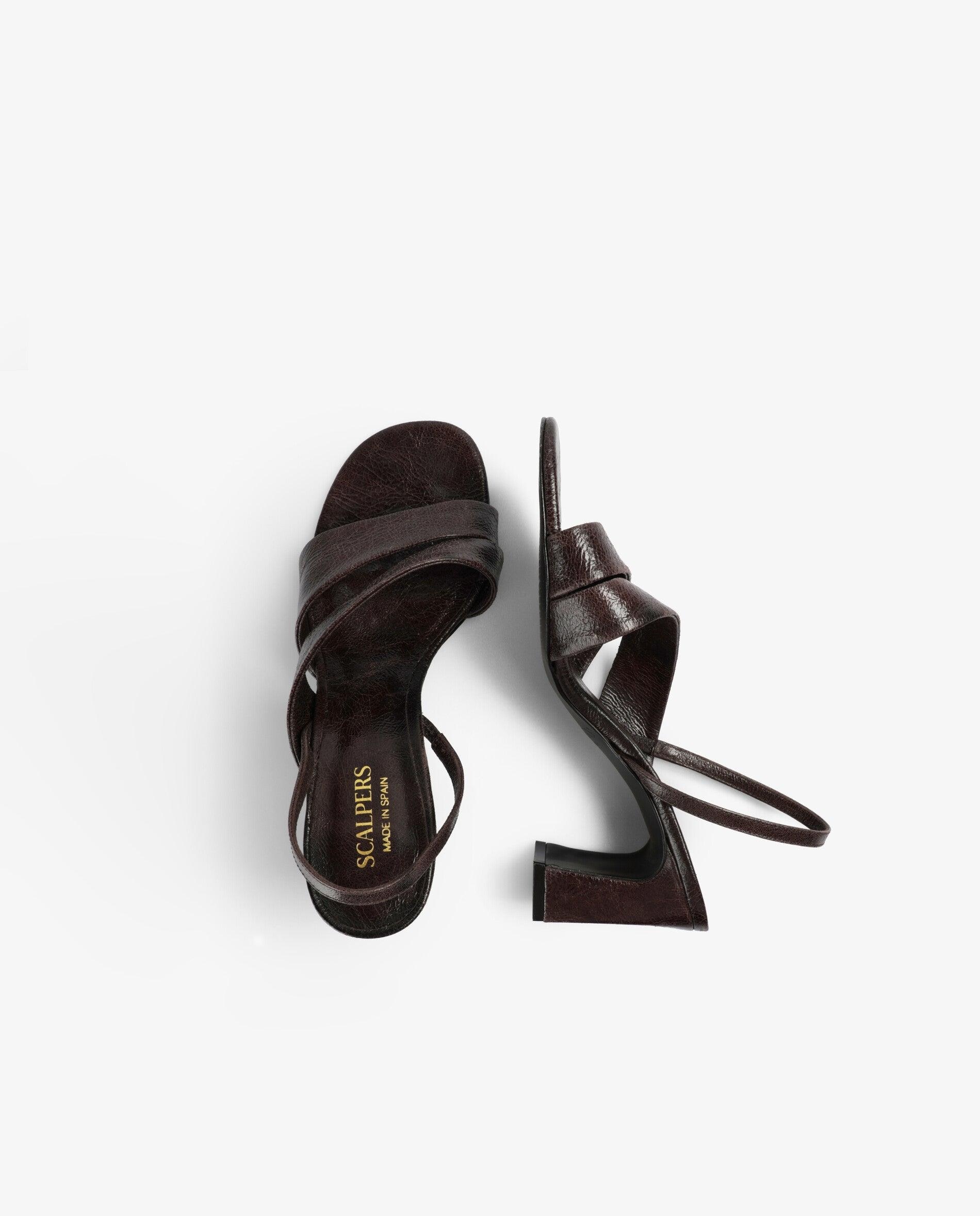 Sandalias de tacón de mujer de piel con textura - Scalpers - Marrón chocolate Marrón chocolate-8
