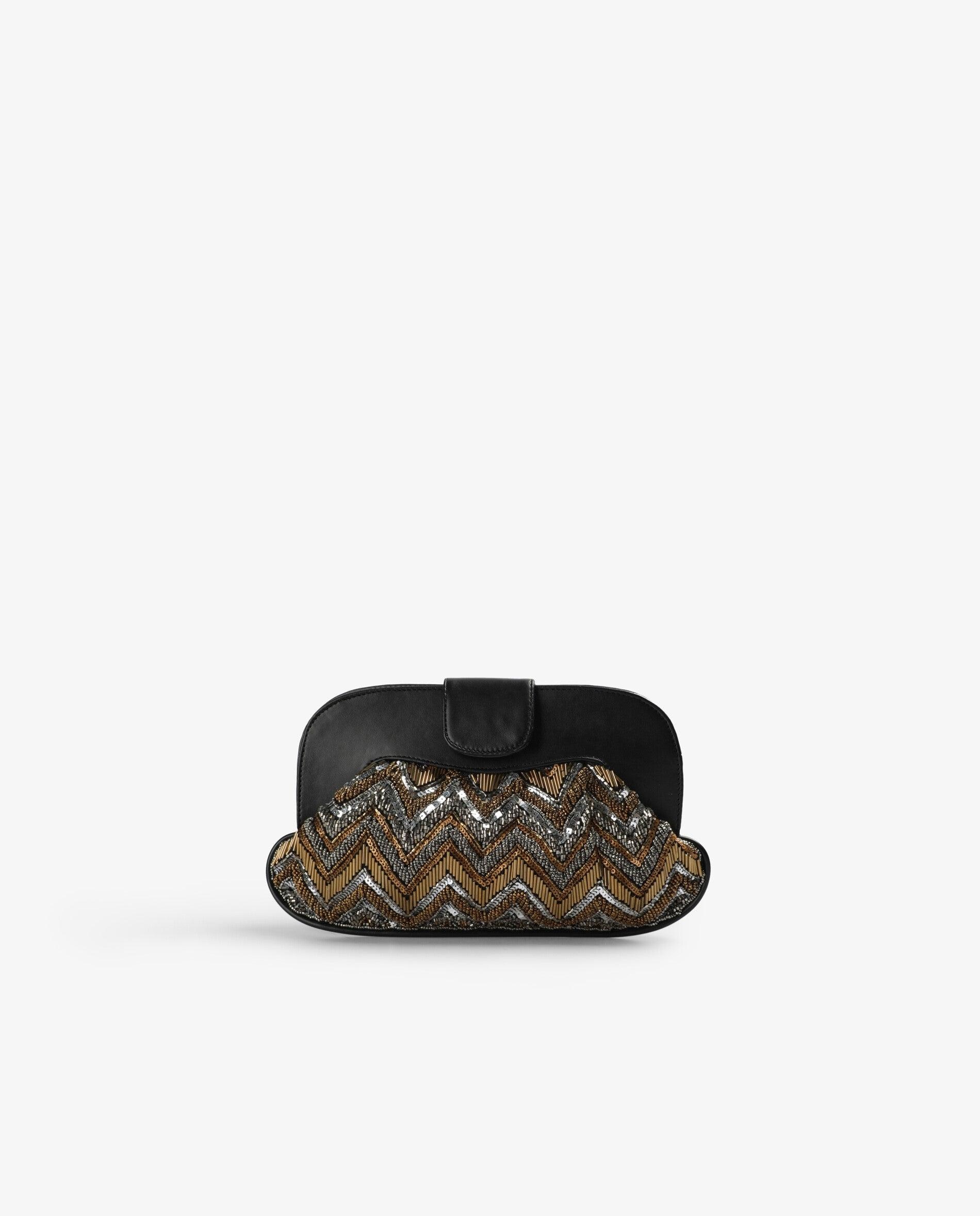Imagen 0 de Bolso de mano de abalorios con cadena extraíble Oro / Plata