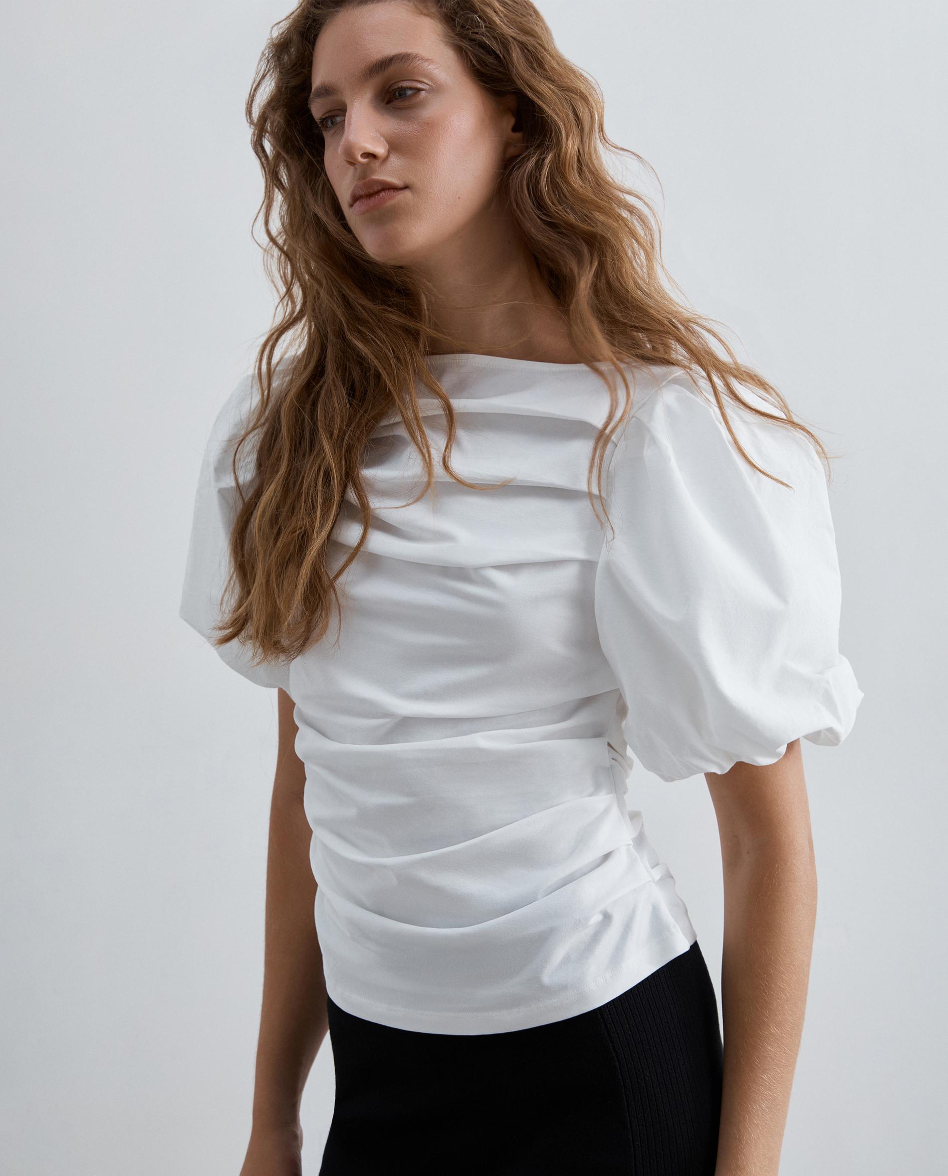 Top de mujer de manga corta y escote drapeado - Scalpers - Blanco Blanco-1