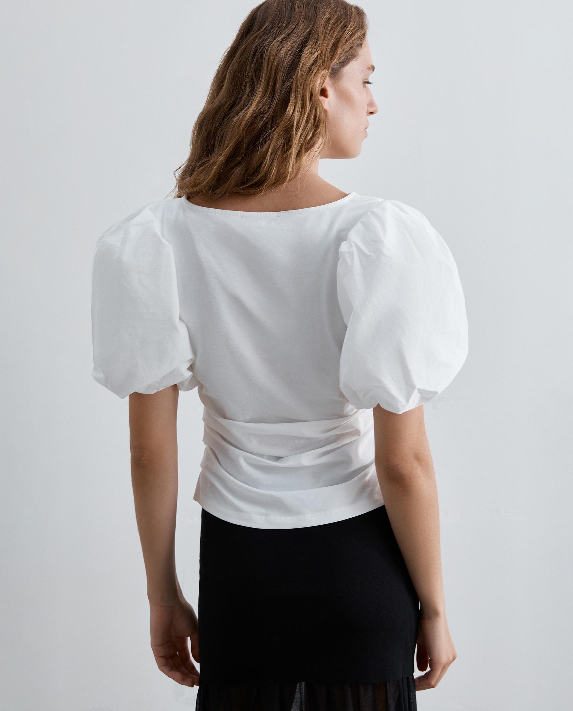 Top de mujer de manga corta y escote drapeado - Scalpers - Blanco Blanco-2