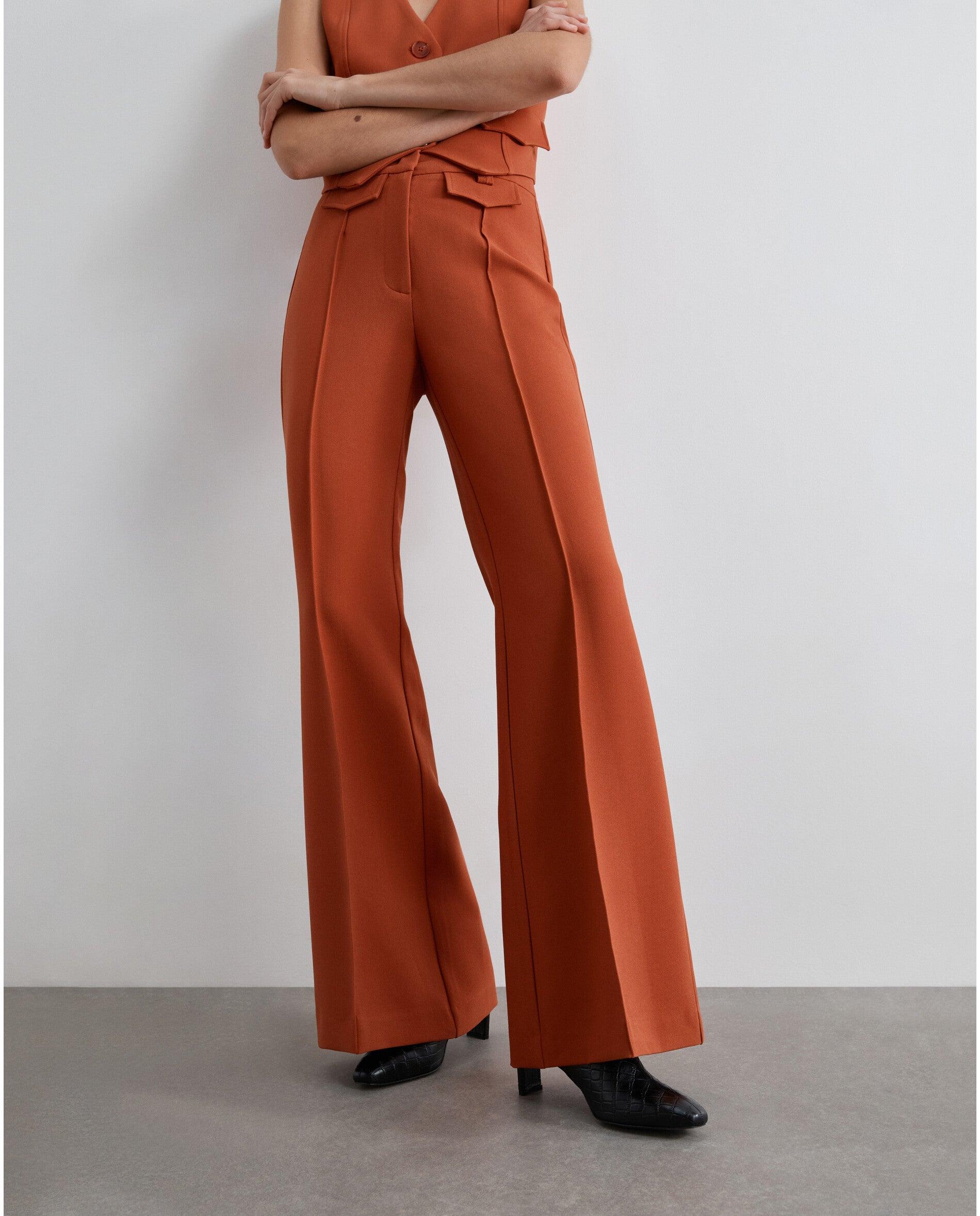 Pantalón de vestir de mujer boocut con pinzas delanteras - Scalpers - Terracota Terracota-2
