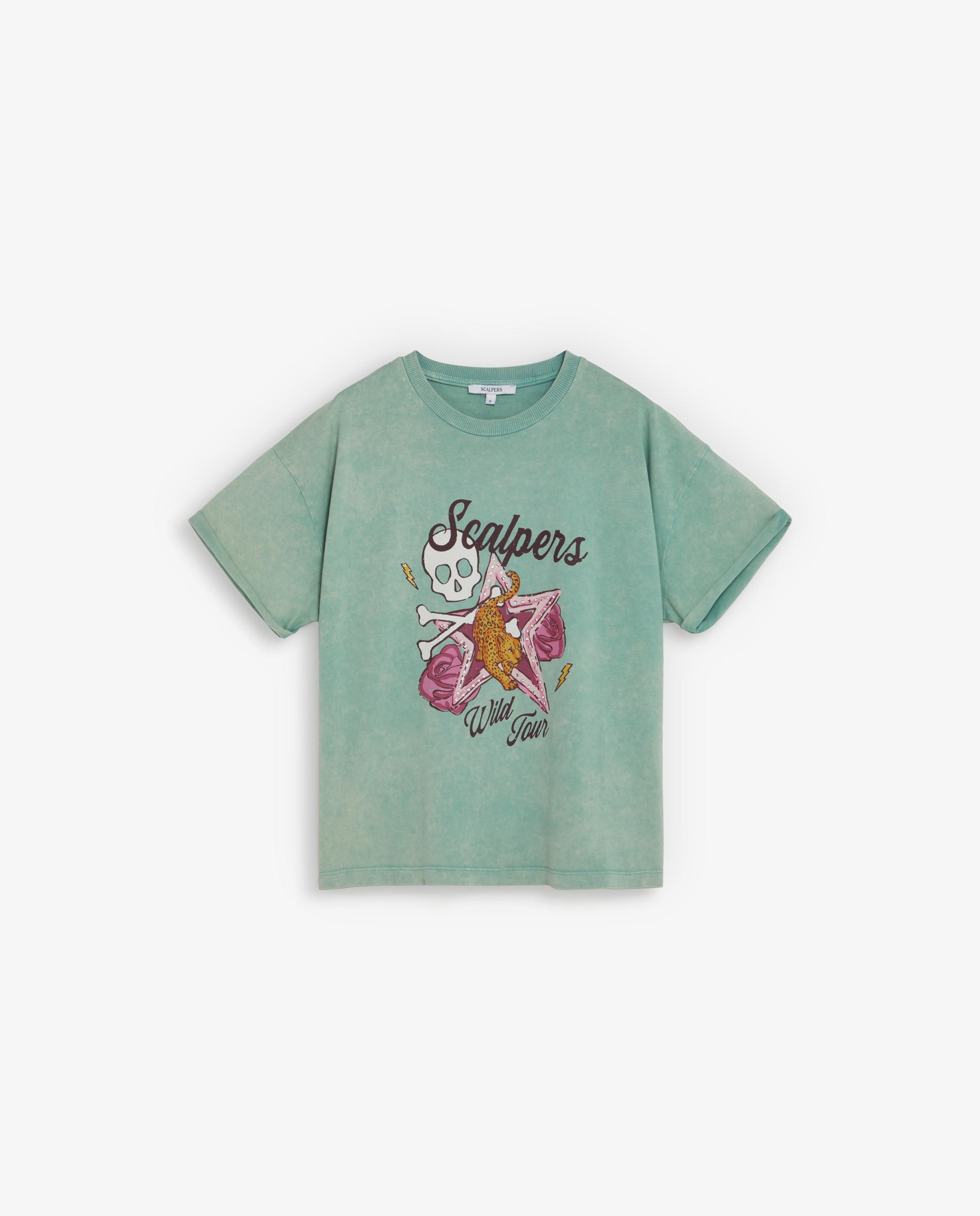 Camiseta de mujer relaxed fit efecto lavado - Scalpers - Aguamarina Aguamarina-1