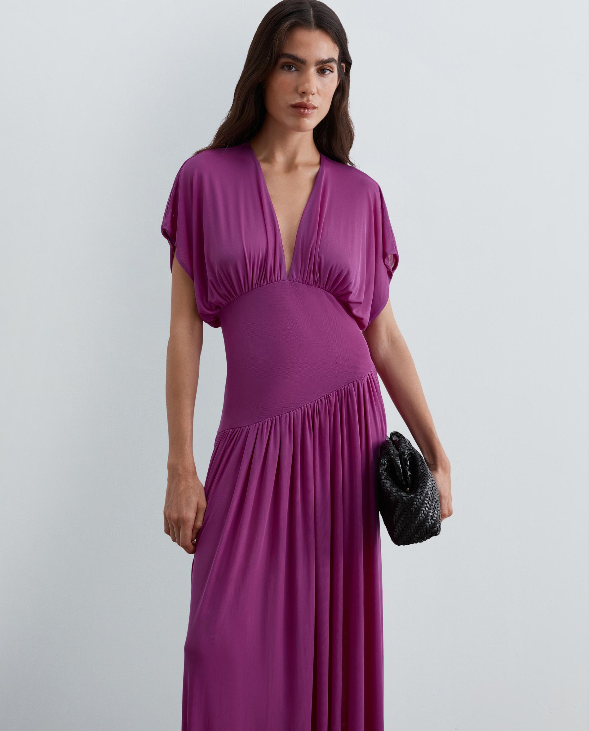 Vestido largo en gasa de punto - Scalpers - Fucsia Fucsia-2