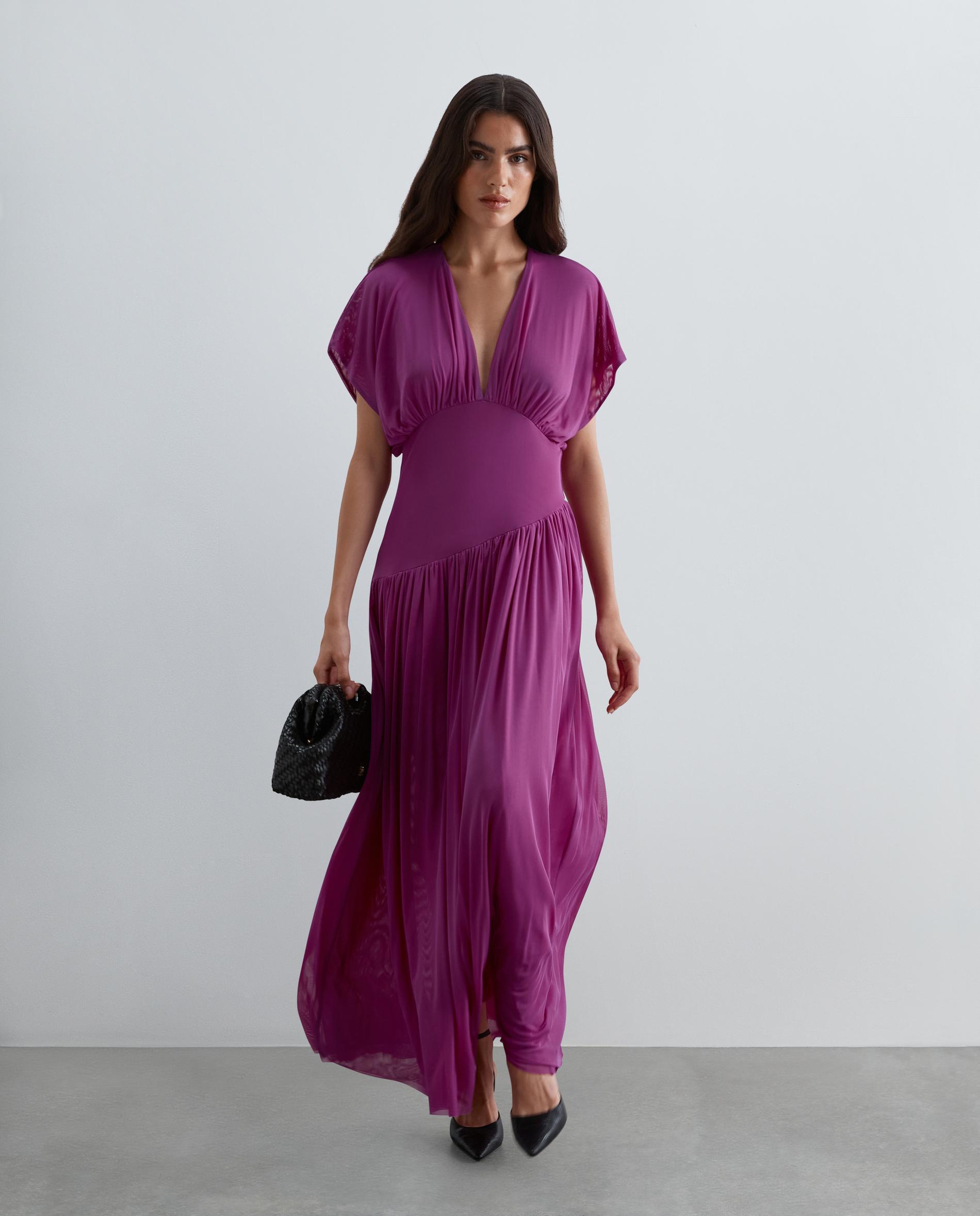 Vestido largo en gasa de punto - Scalpers - Fucsia Fucsia-4