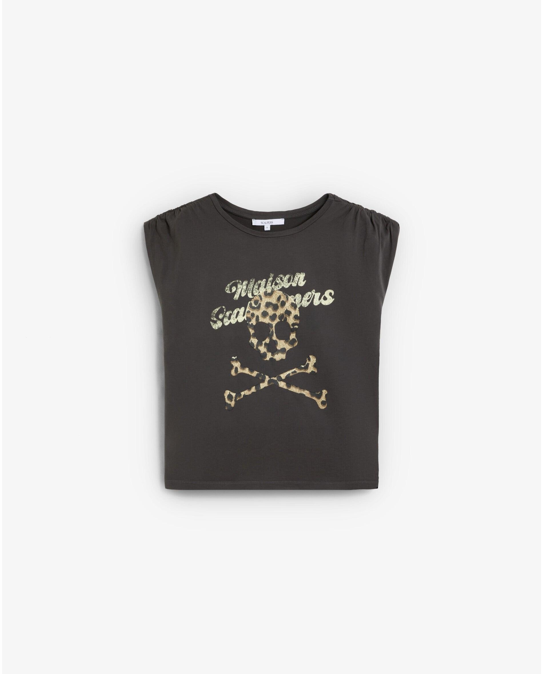 Camiseta de mujer con pliegues y hombreras - Scalpers - Gris Gris-1