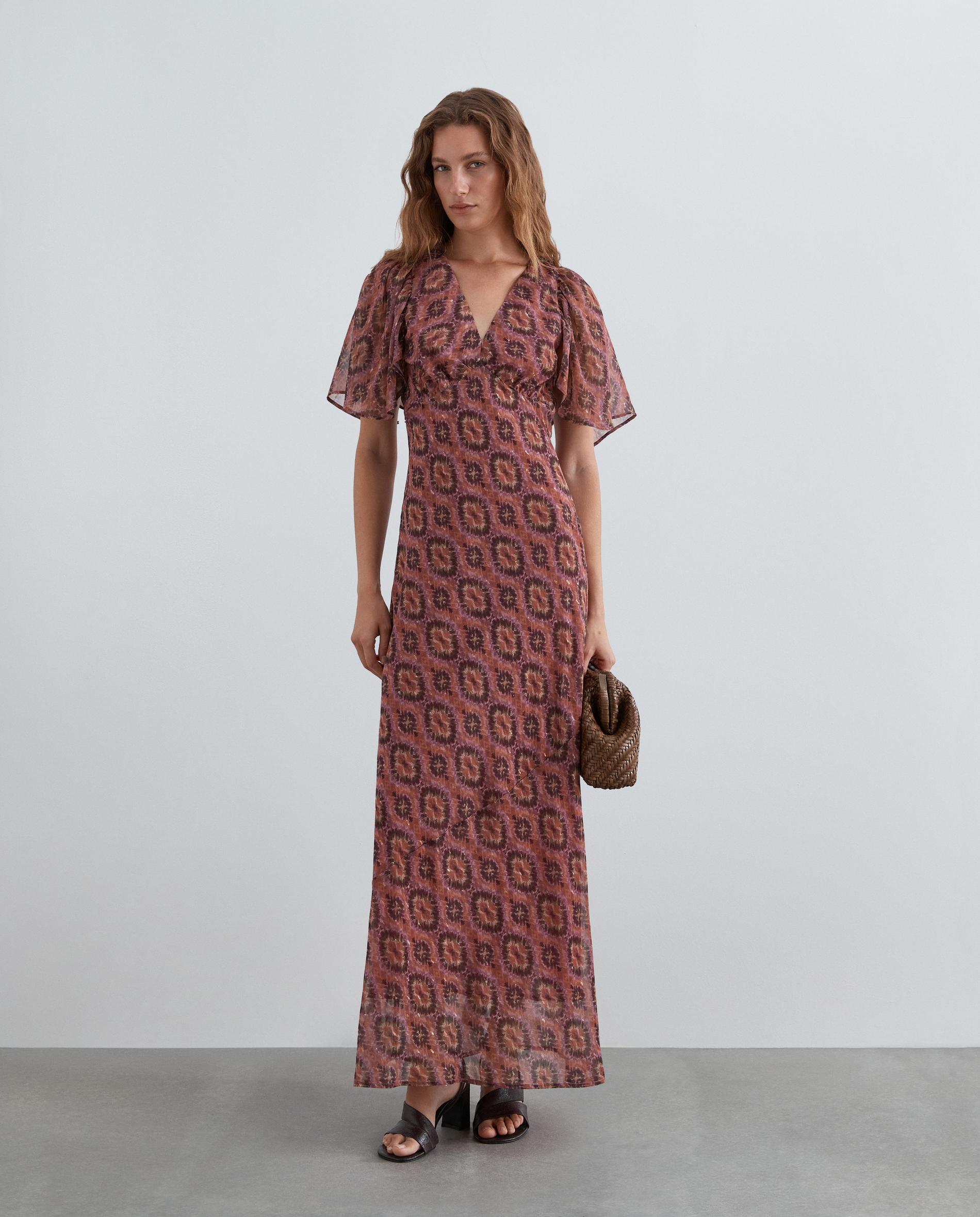 Vestido midi estampado con detalles en hilo metalizado - Scalpers - Maquillaje Maquillaje-1