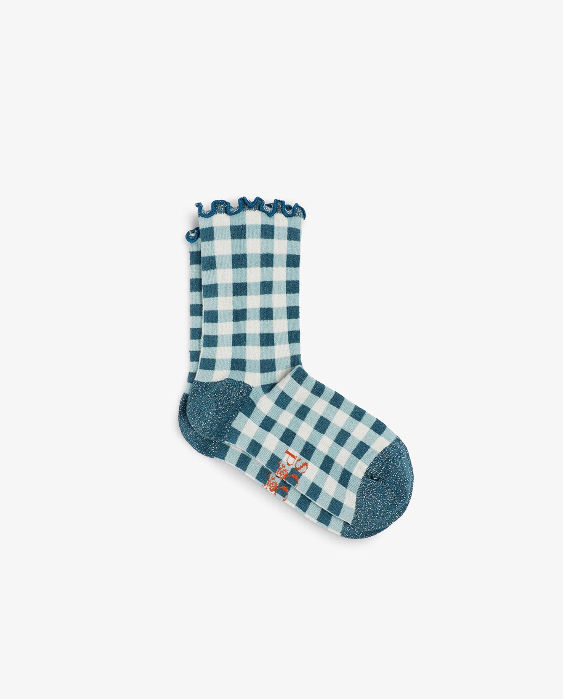 Imagen 0 de Calcetines de mujer de caña media con estampado de cuadros vichy Verde azulado