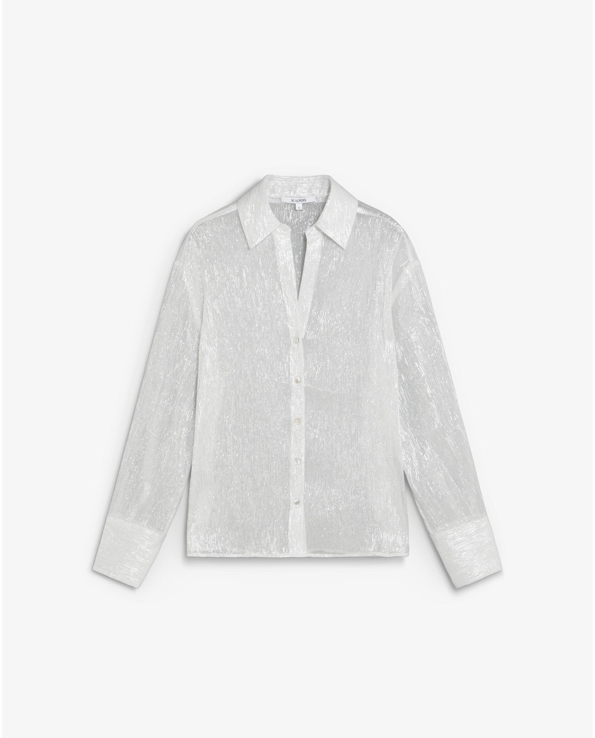 Camisa de mujer en seda con hilo metalizado - Scalpers - Plata Plata-1