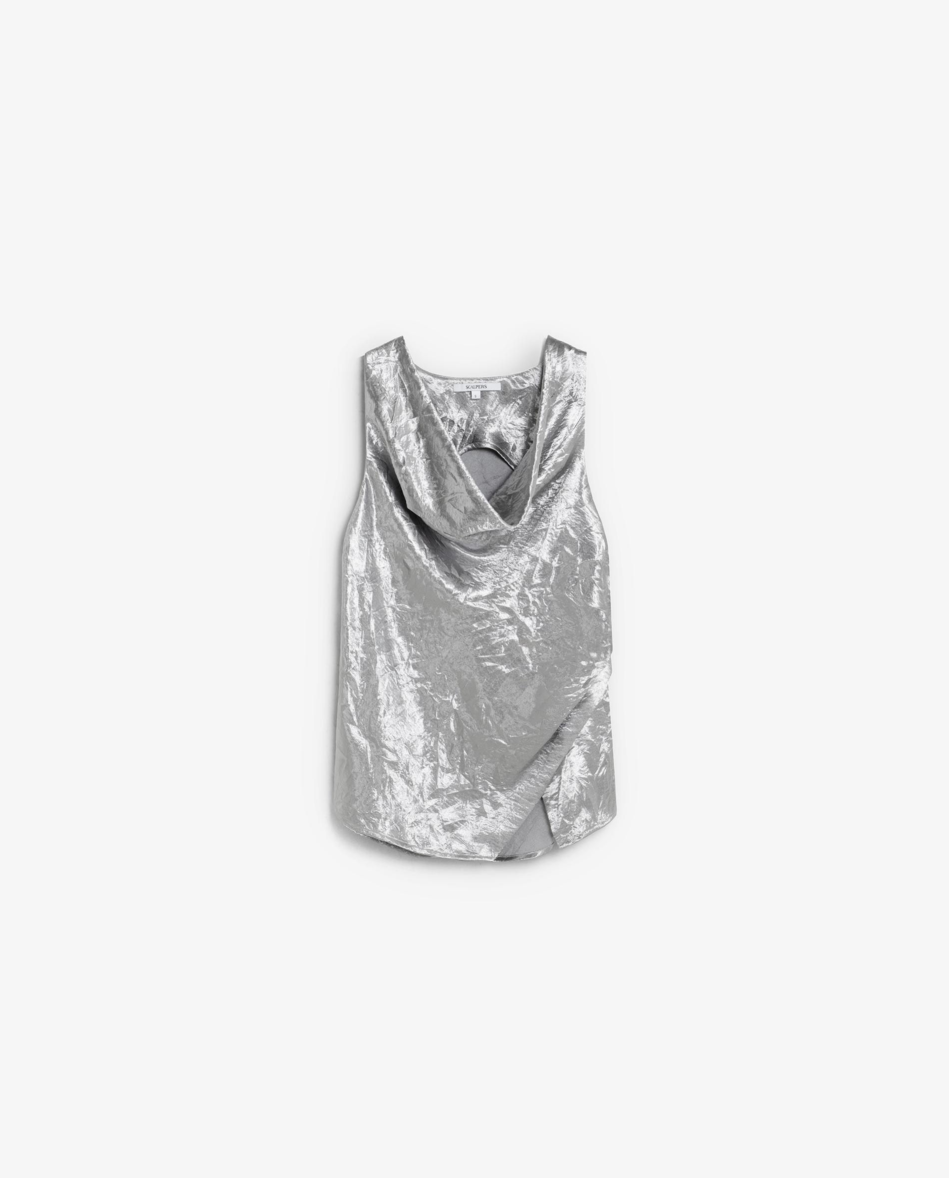 Imagen 5 de Top de mujer efecto metalizado con cuello drapeado - Scalpers - Plata Plata