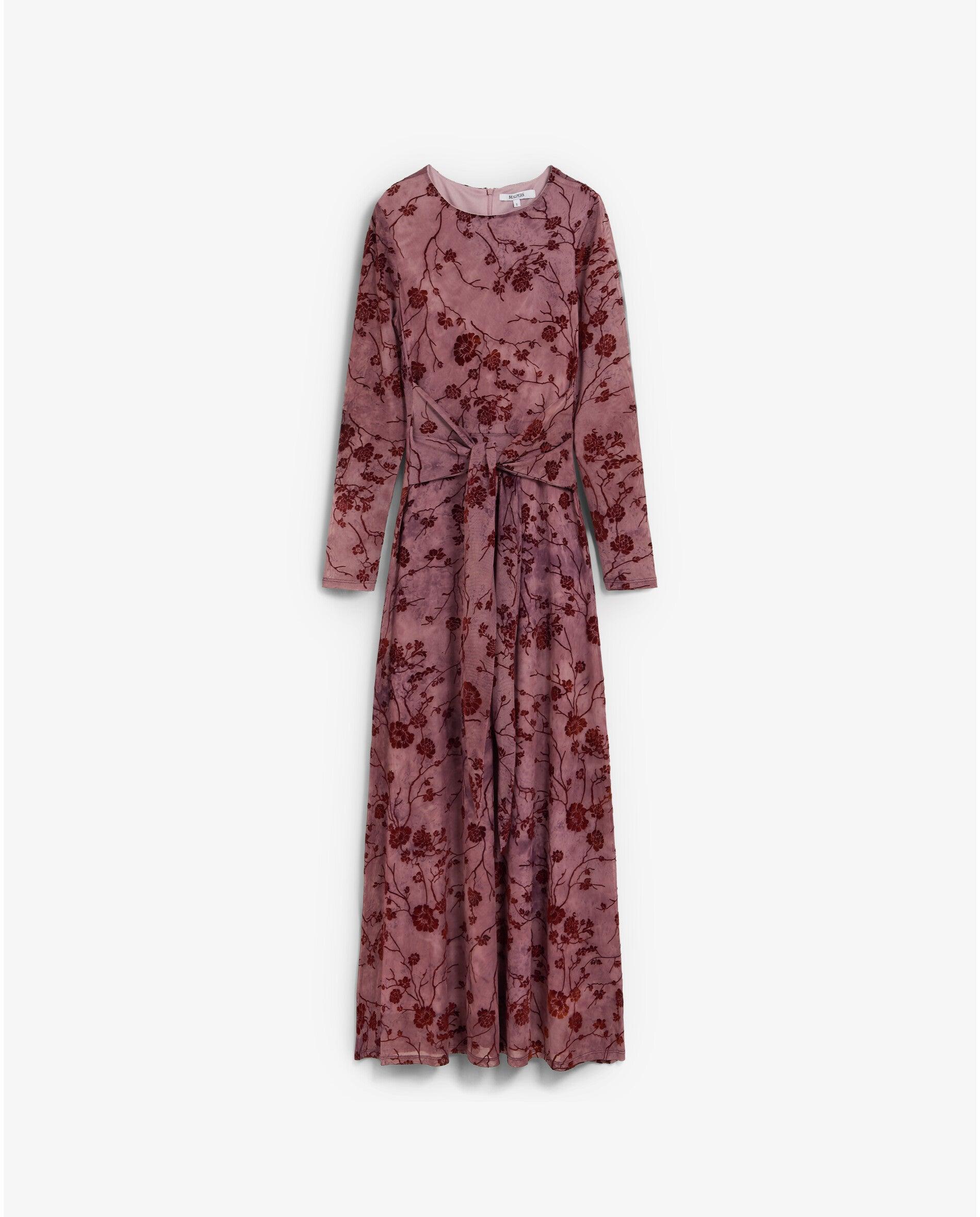 Imagen 1 de Vestido midi en tejido mesh con flores de terciopelo a contraste Lila