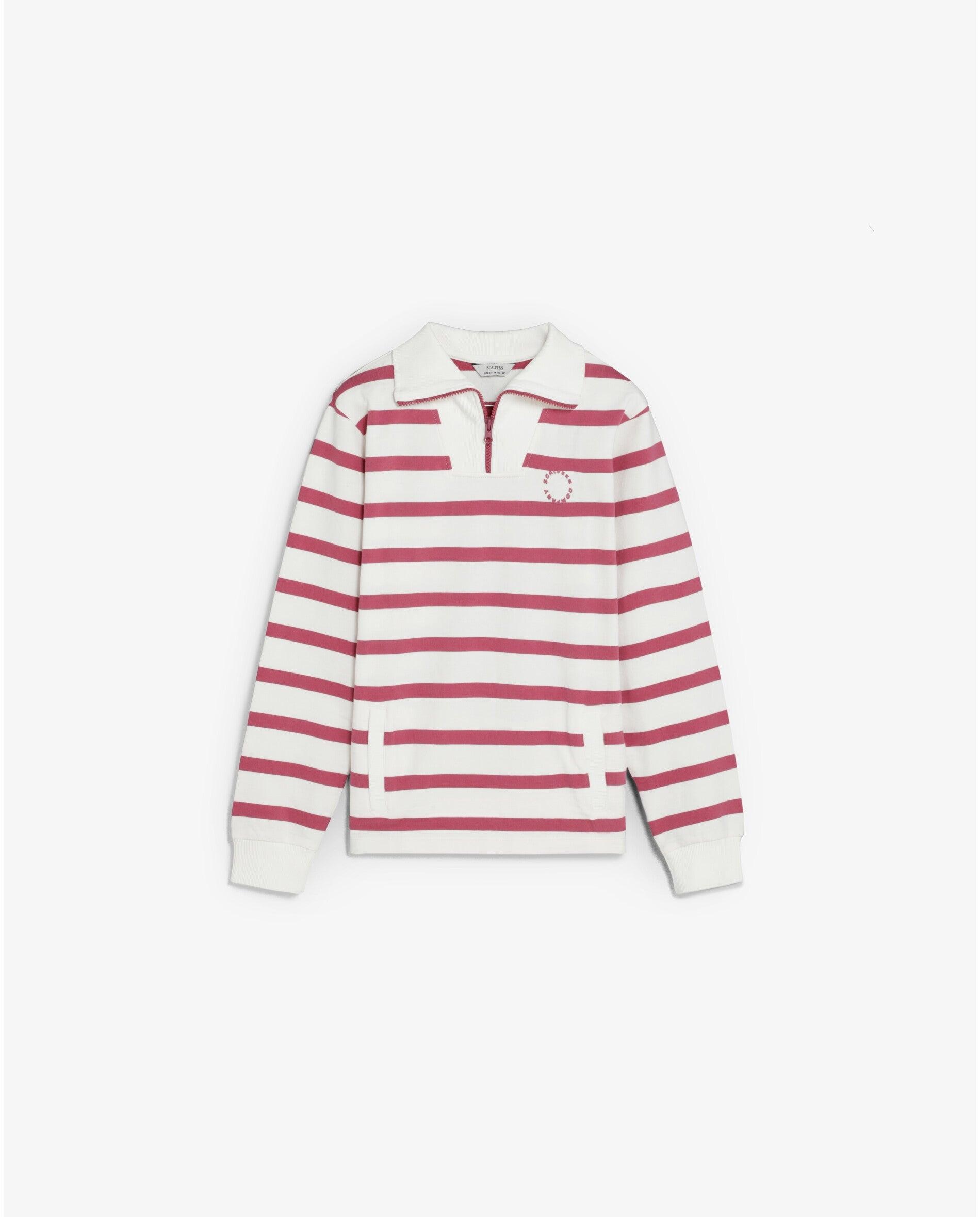 Imagen 0 de Sudadera de niña a rayas con cuello tipo polo Magenta