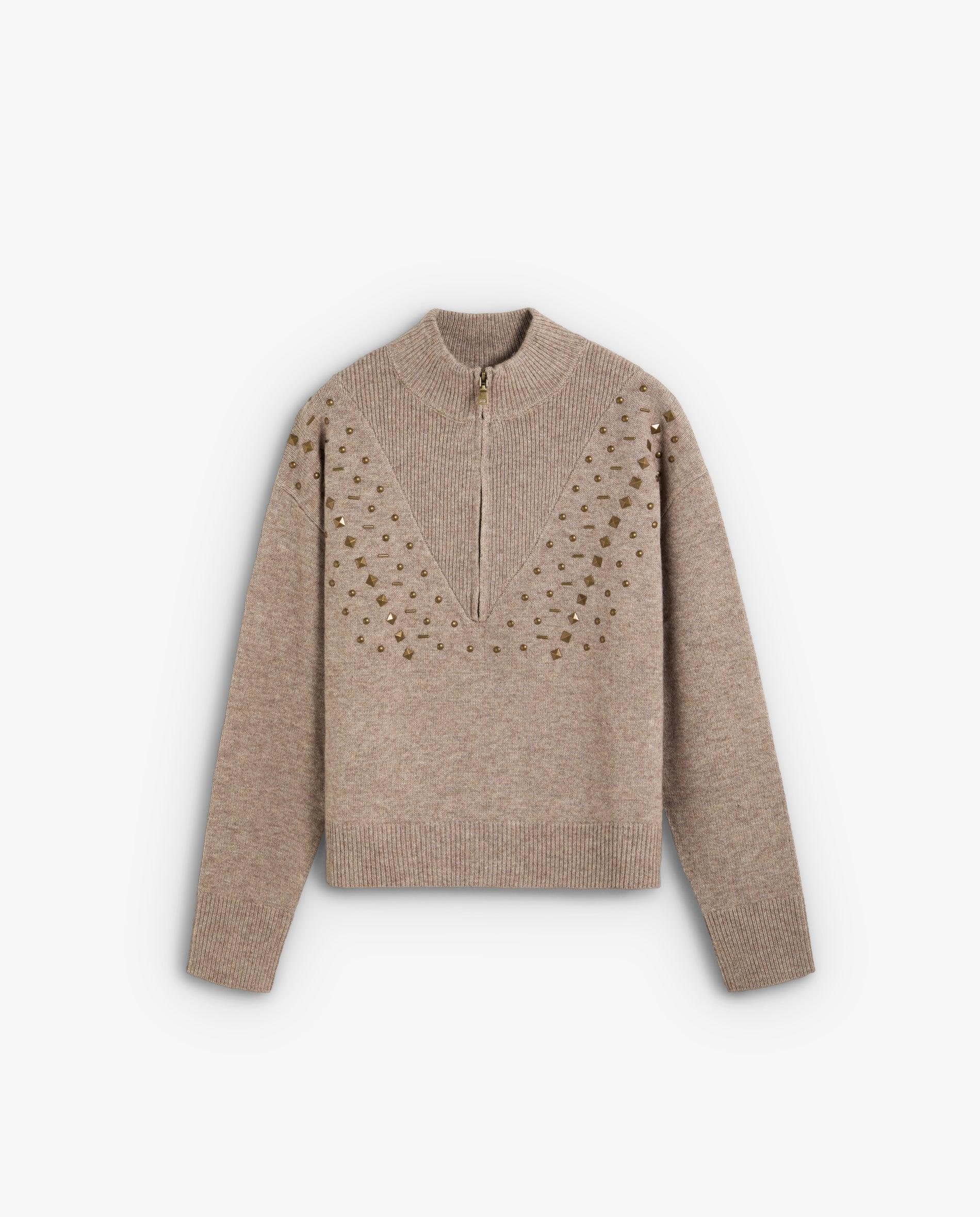 Imagen 1 de Jersey de mujer con cremallera en el cuello y tachuelas decorativas Topo