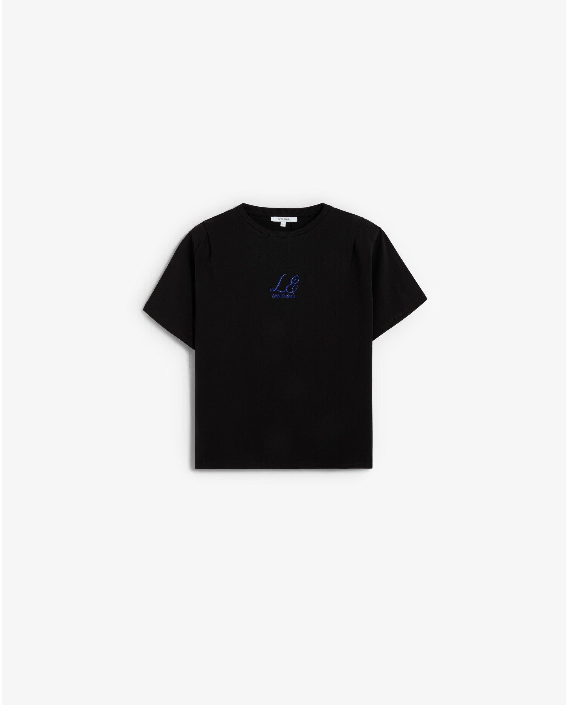 Camiseta de mujer relaxed fit con detalle de hombreras con pliegues - Scalpers - Negro Negro-1