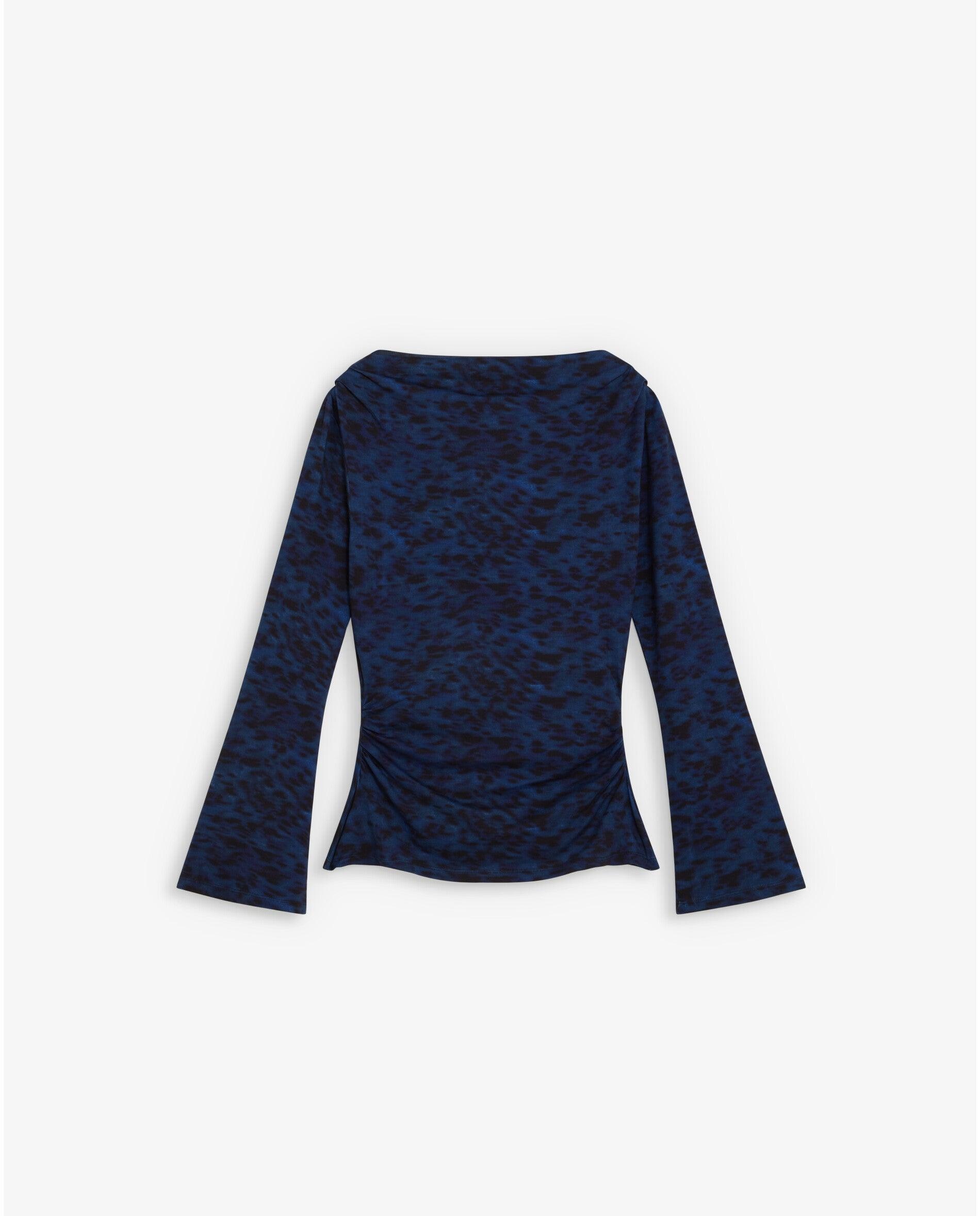 Camiseta de mujer estampada con cuello barco y manga acampanada - Scalpers - Azul oscuro Azul oscuro-1