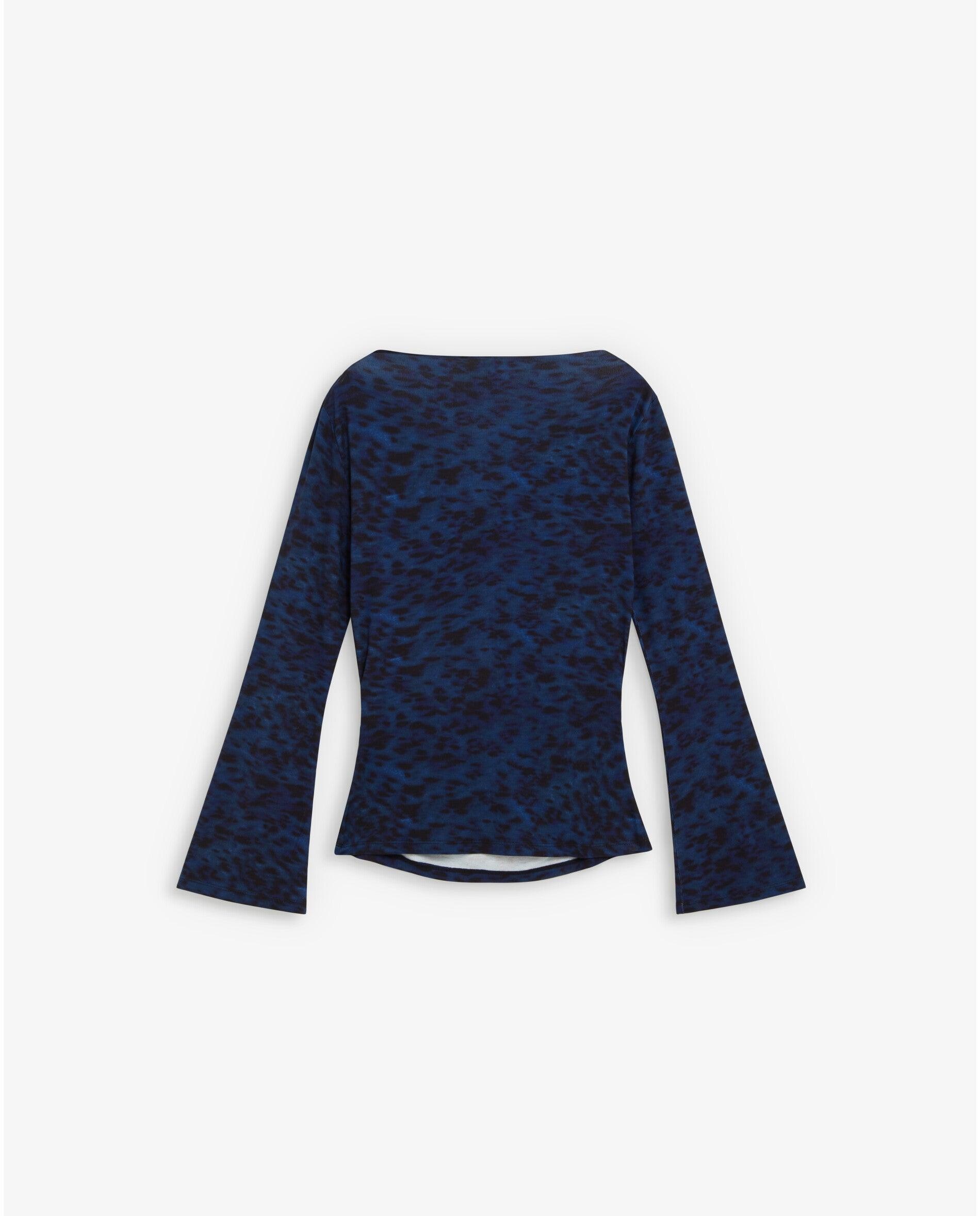 Camiseta de mujer estampada con cuello barco y manga acampanada - Scalpers - Azul oscuro Azul oscuro-2