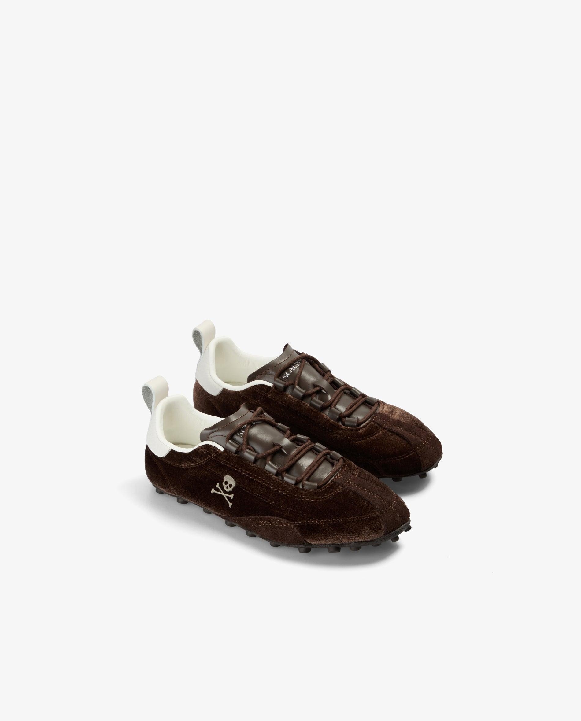 Imagen 2 de Zapatillas retro de mujer en terciopelo con detalles en piel y ante - Scalpers - Marrón Marrón