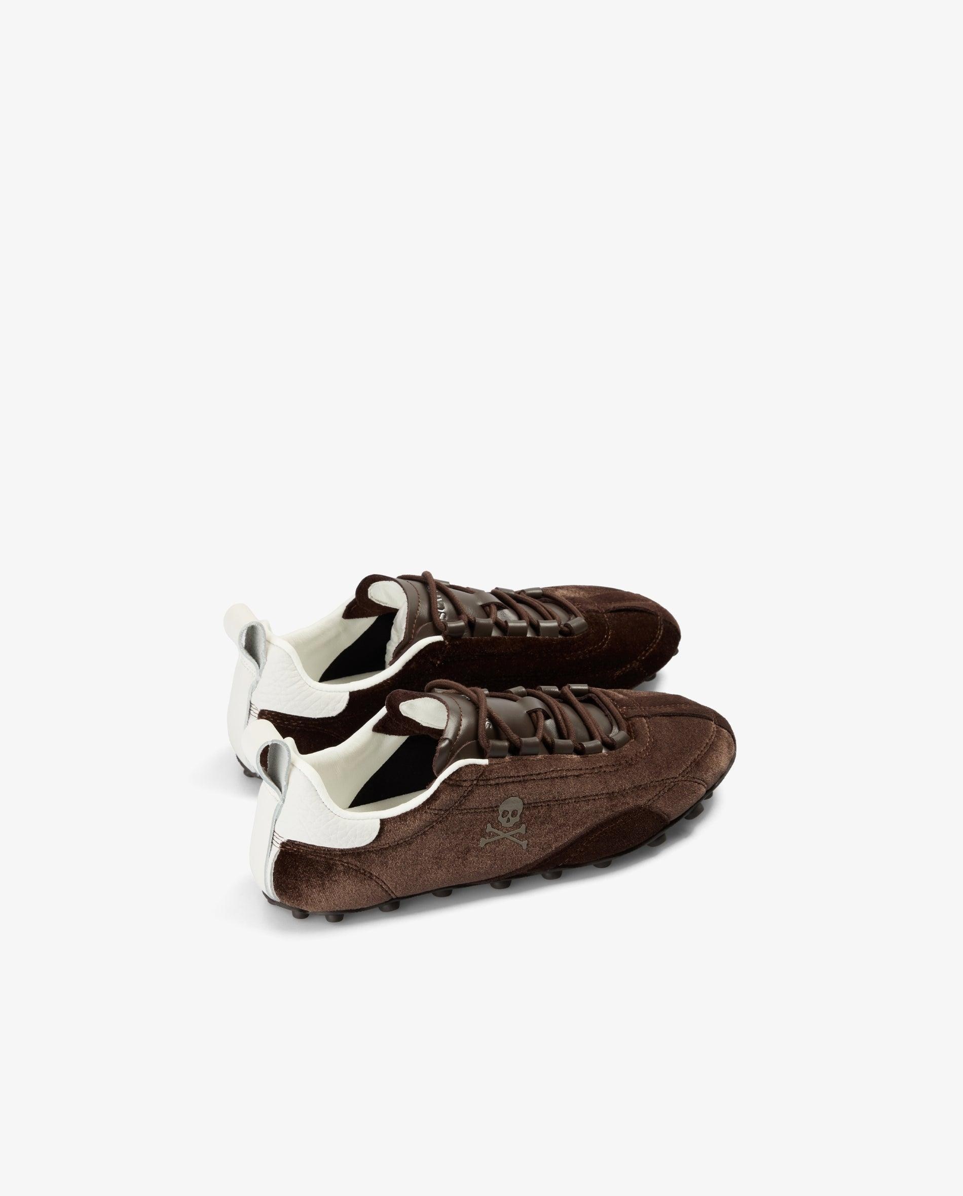 Imagen 3 de Zapatillas retro de mujer en terciopelo con detalles en piel y ante - Scalpers - Marrón Marrón