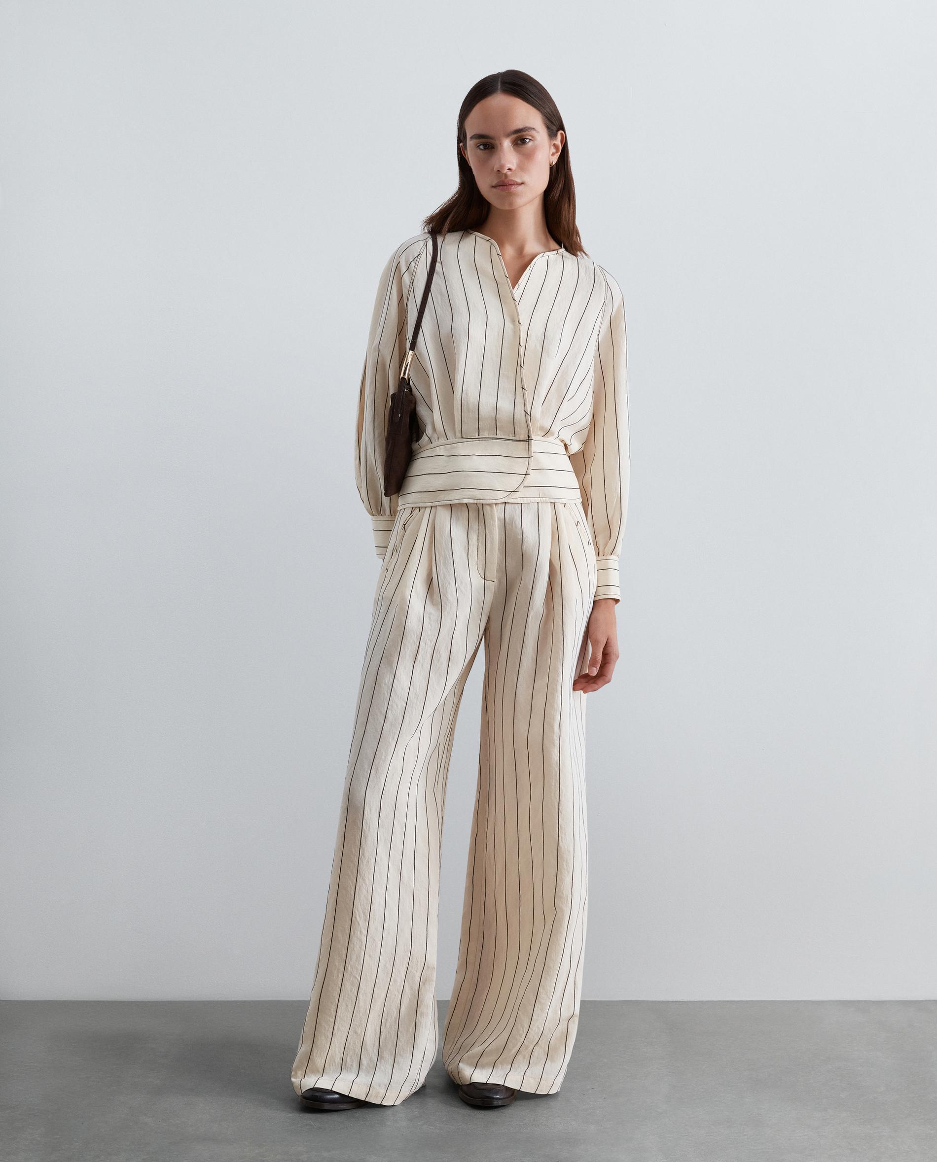 Imagen 4 de Pantalón ancho de mujer en tejido fluido de rayas - Scalpers - Crudo Crudo